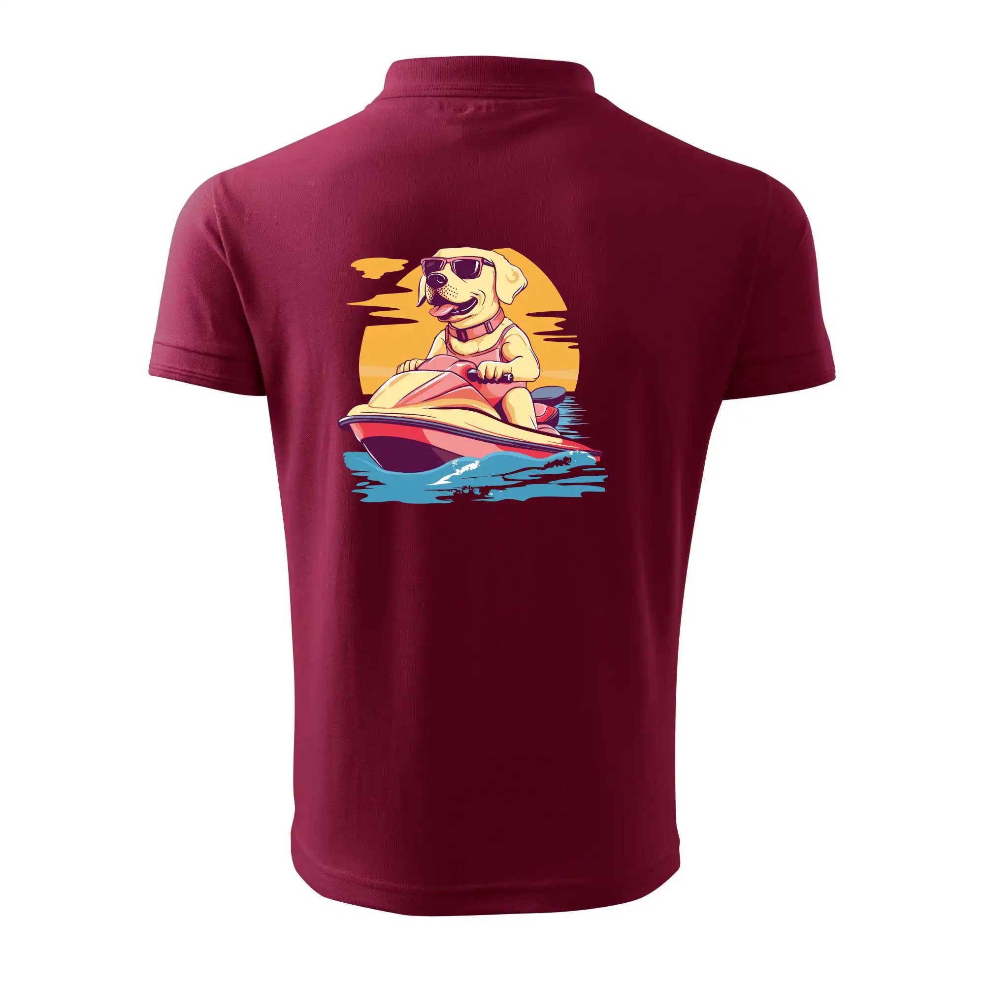 Zlatý retrívr na vodním skútru