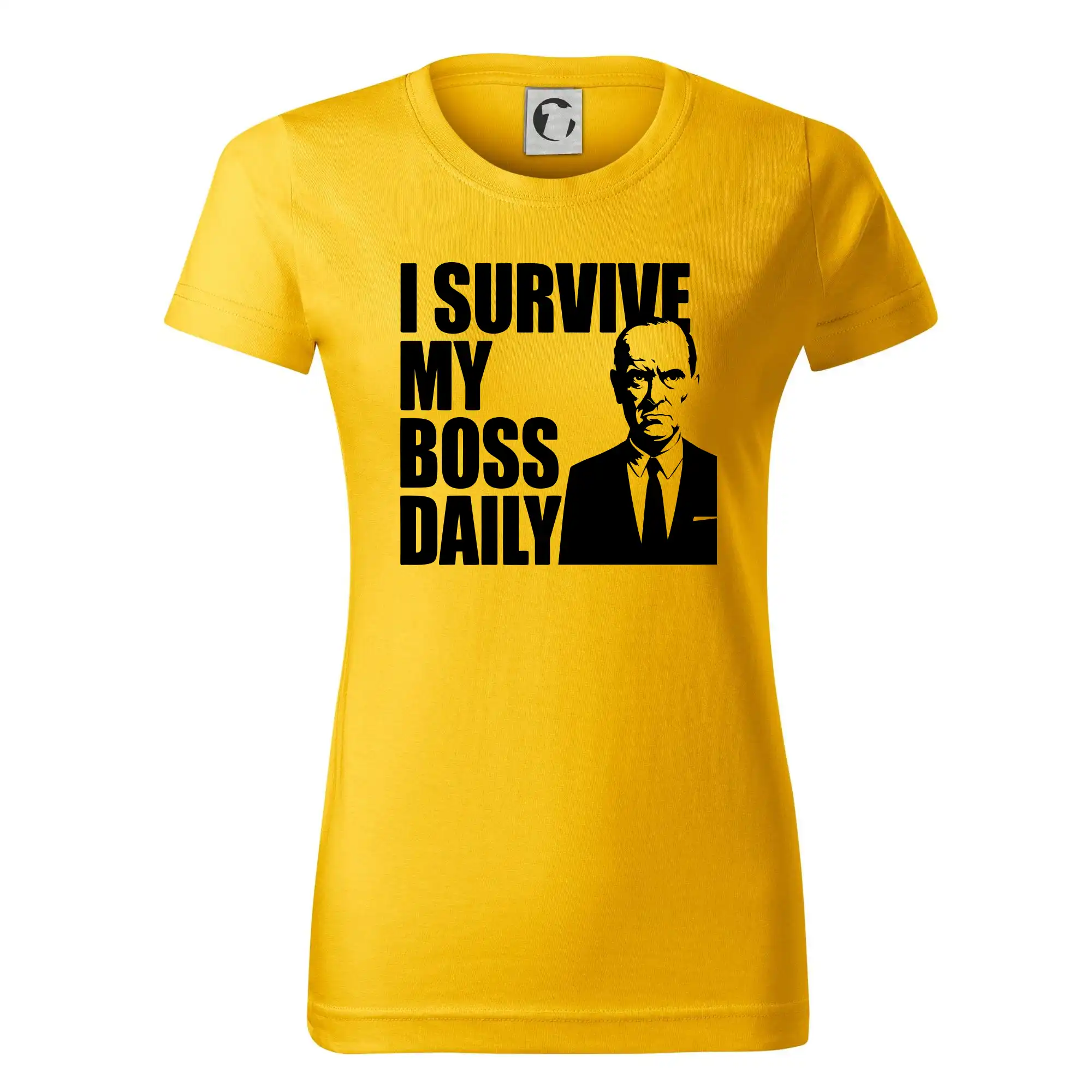Vtipné tričká do práce - I survive my boss daily - Dámske tričko basic - ľahko voľnejšie a dlhšie