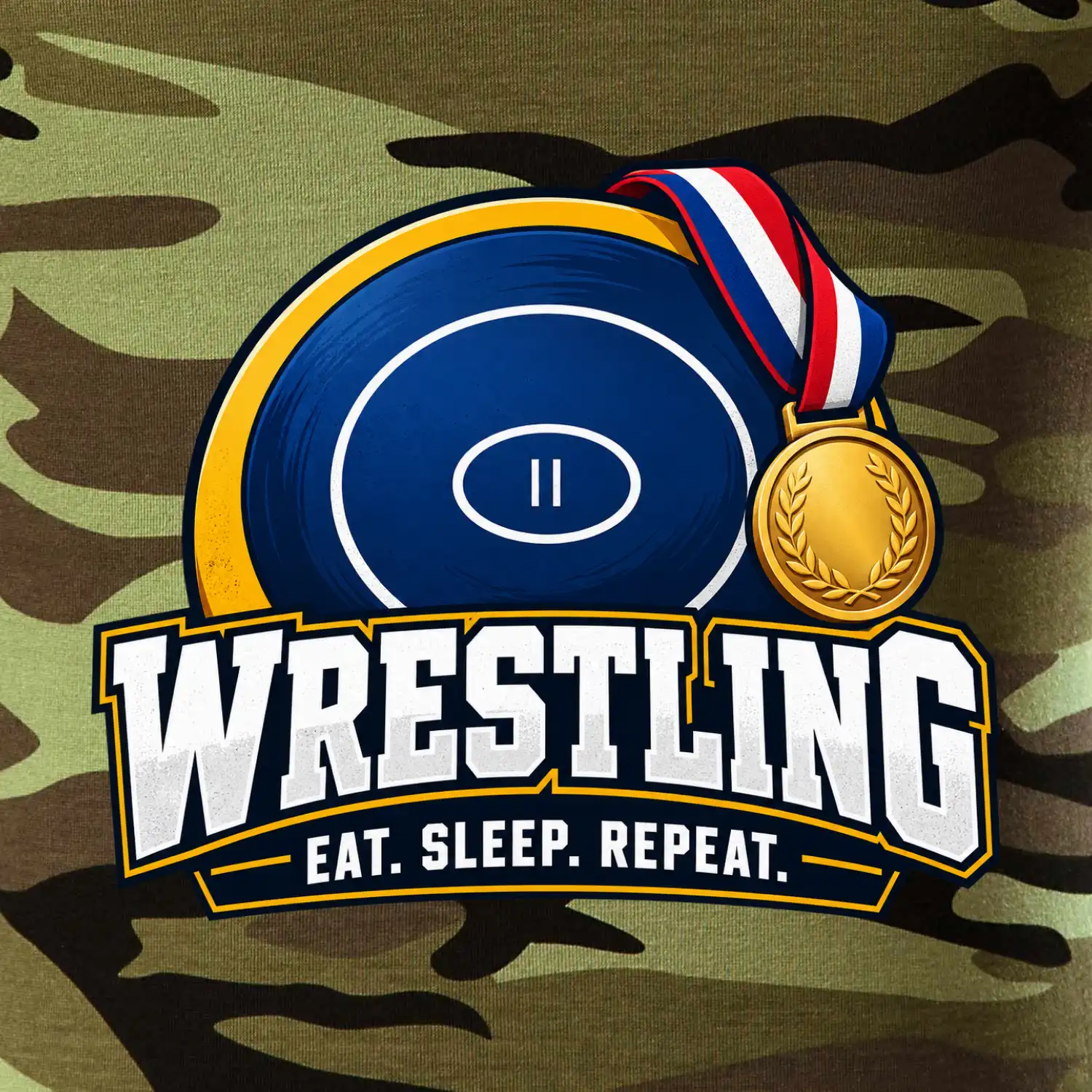 Zápasnická žíněnka se zlatou medailí eat sleep wrestling  repeat