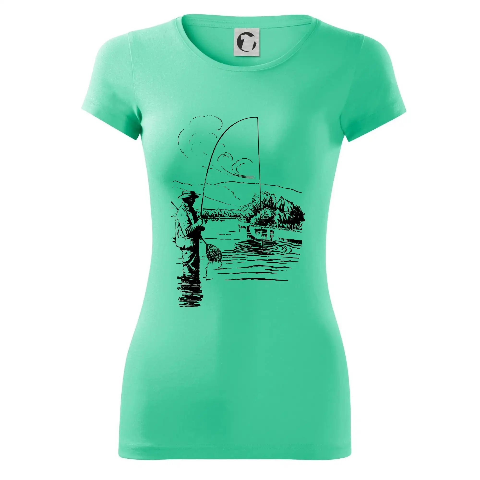 Kreslený rybář s podběrákem