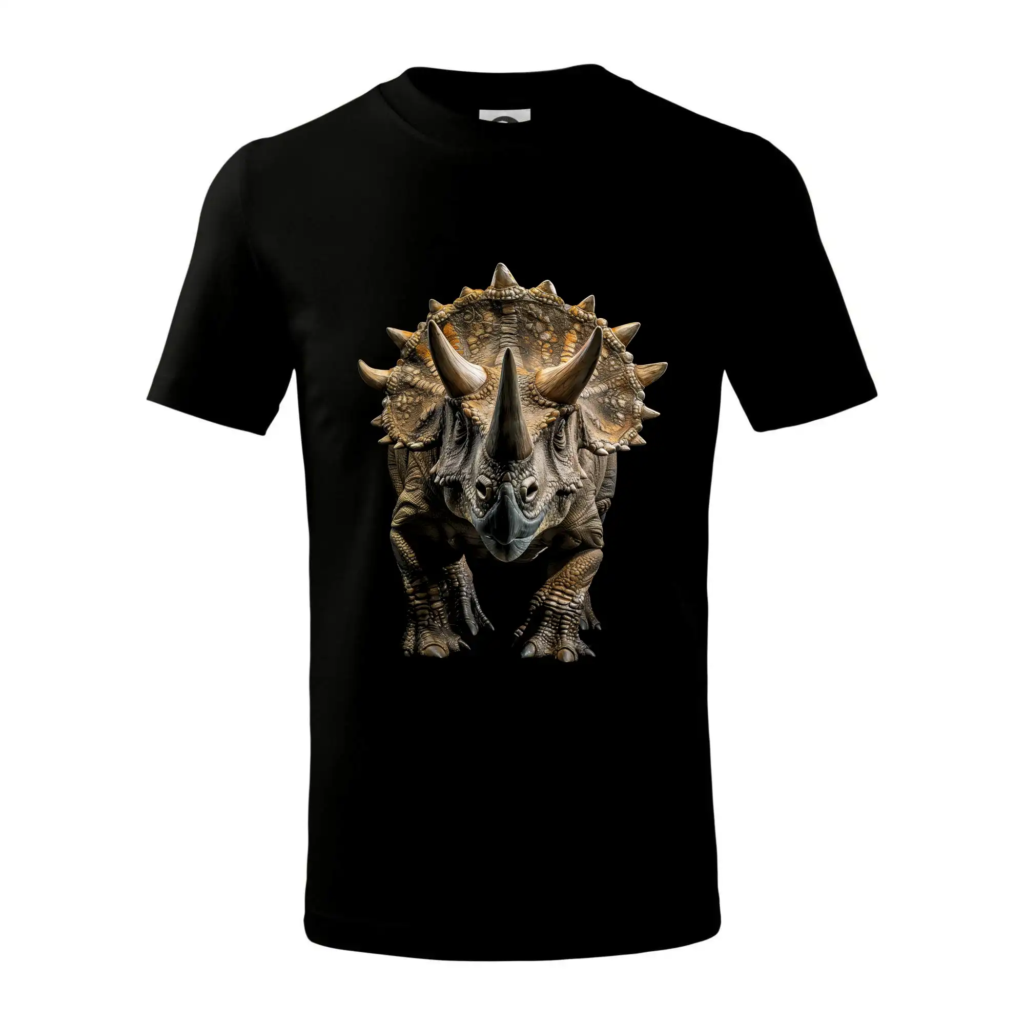 Tričká so zvieratami - Triceratops spredu čierna fotka - Tričko detské bavlnené