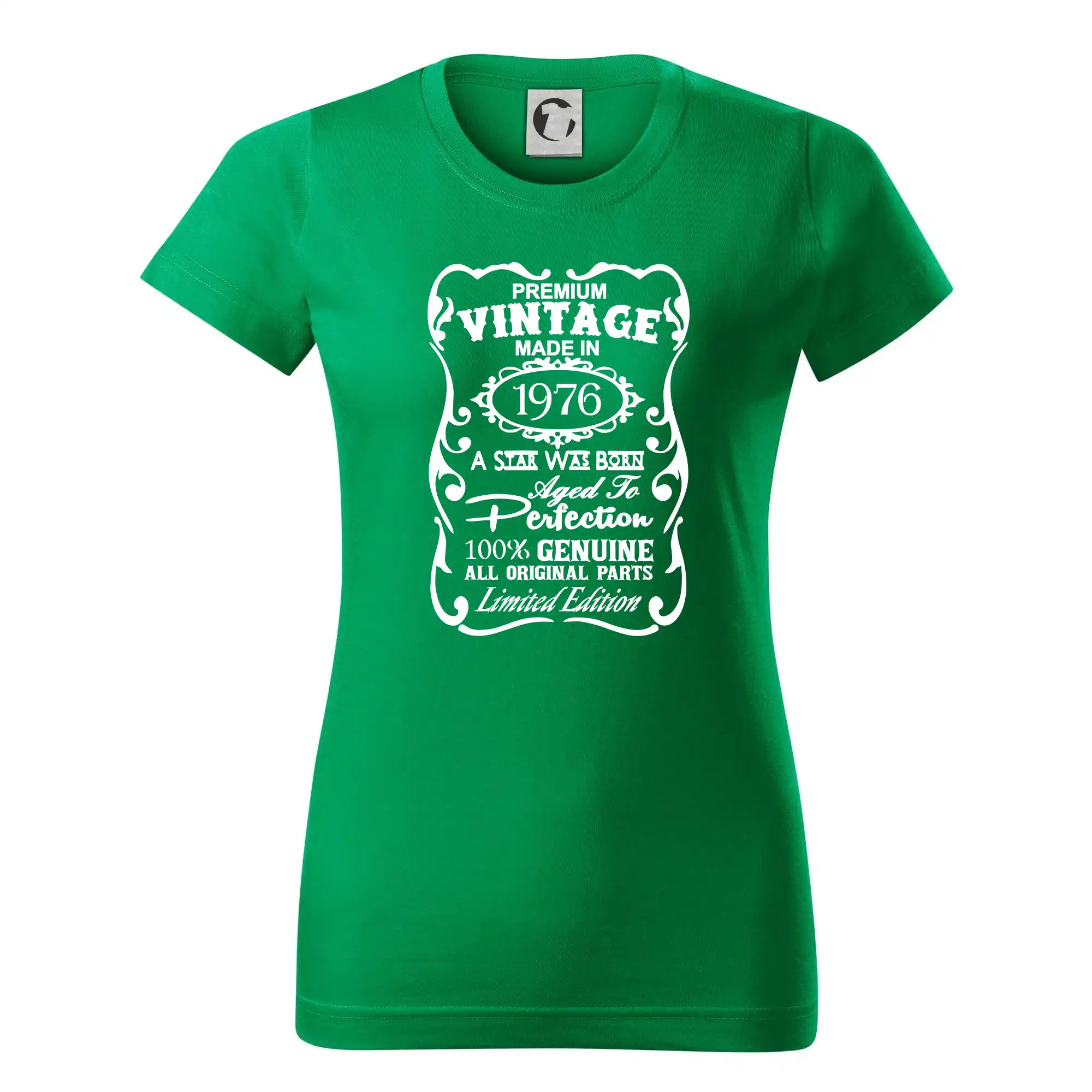 Trička s ročníkom 1976 - Vintage Etiketa - 1976 - Dámske tričko basic - ľahko voľnejšie a dlhšie