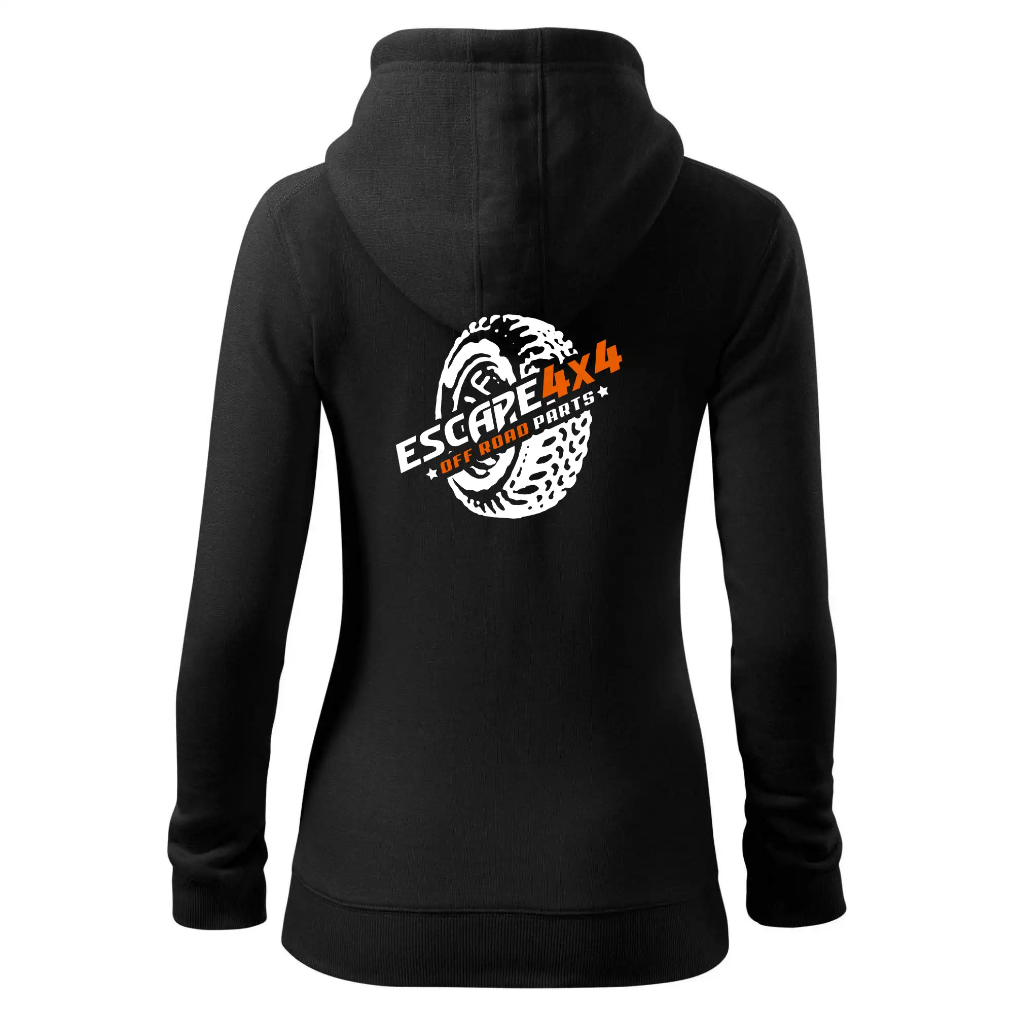 MyShirt tričká - Escape 4x4 Nápis vpředu a pneumatika na zádech - Mikina dámska trendy zipper s kapucňou