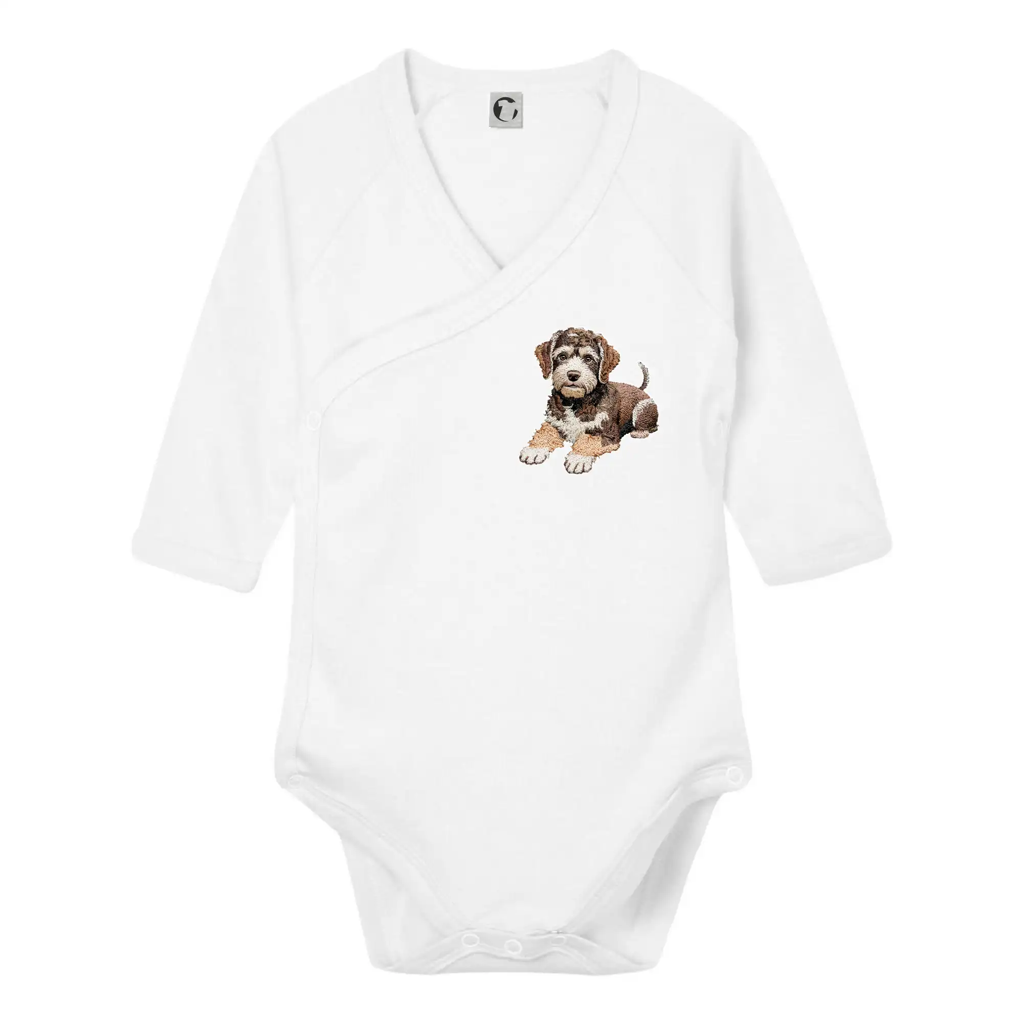 Ostatné psie plemená - Lagotto romagnolo ležiaci vyšívaný na prsníku - Body zavinovacie s dlhým rukávom