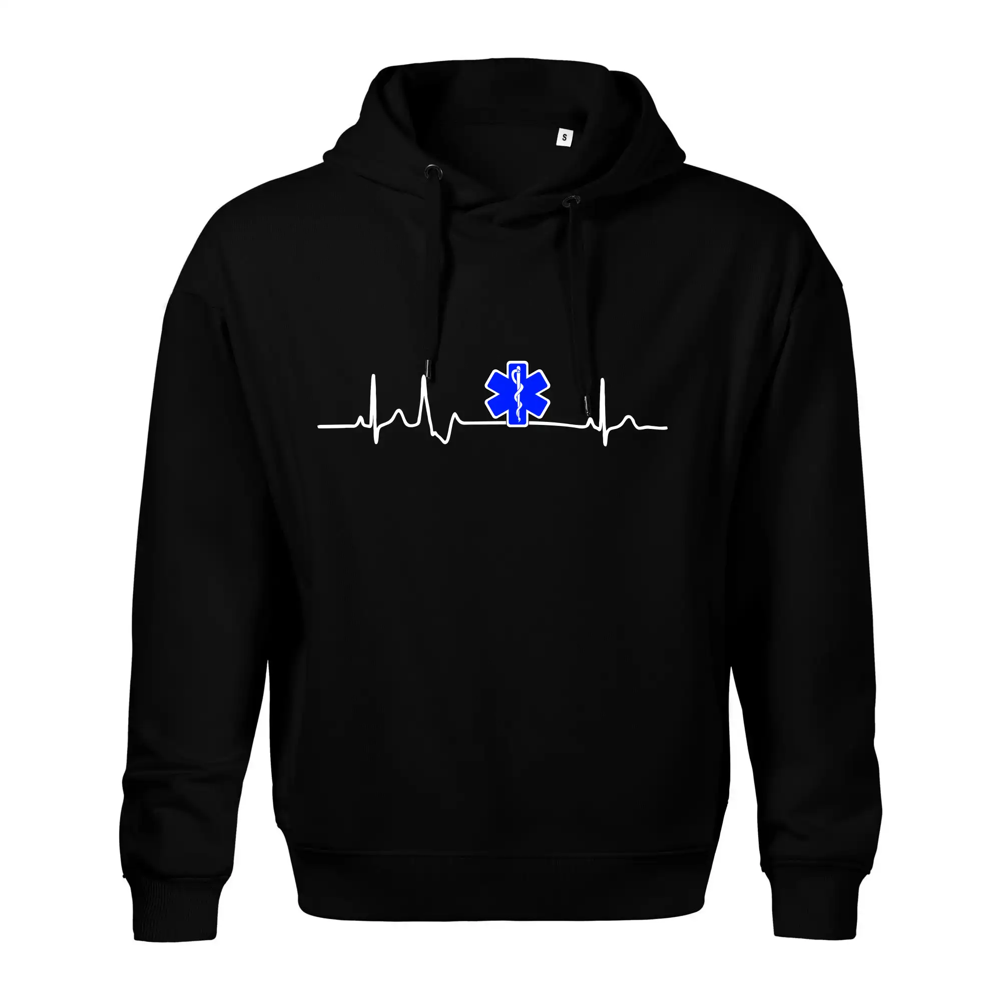 Tričká a mikiny pre záchranárov a lekárov - Kvalitné oblečenie pre zdravotníkov - EKG rescue modrá hviezda - Oversized mikina pánska Moon - kratšia + širšia