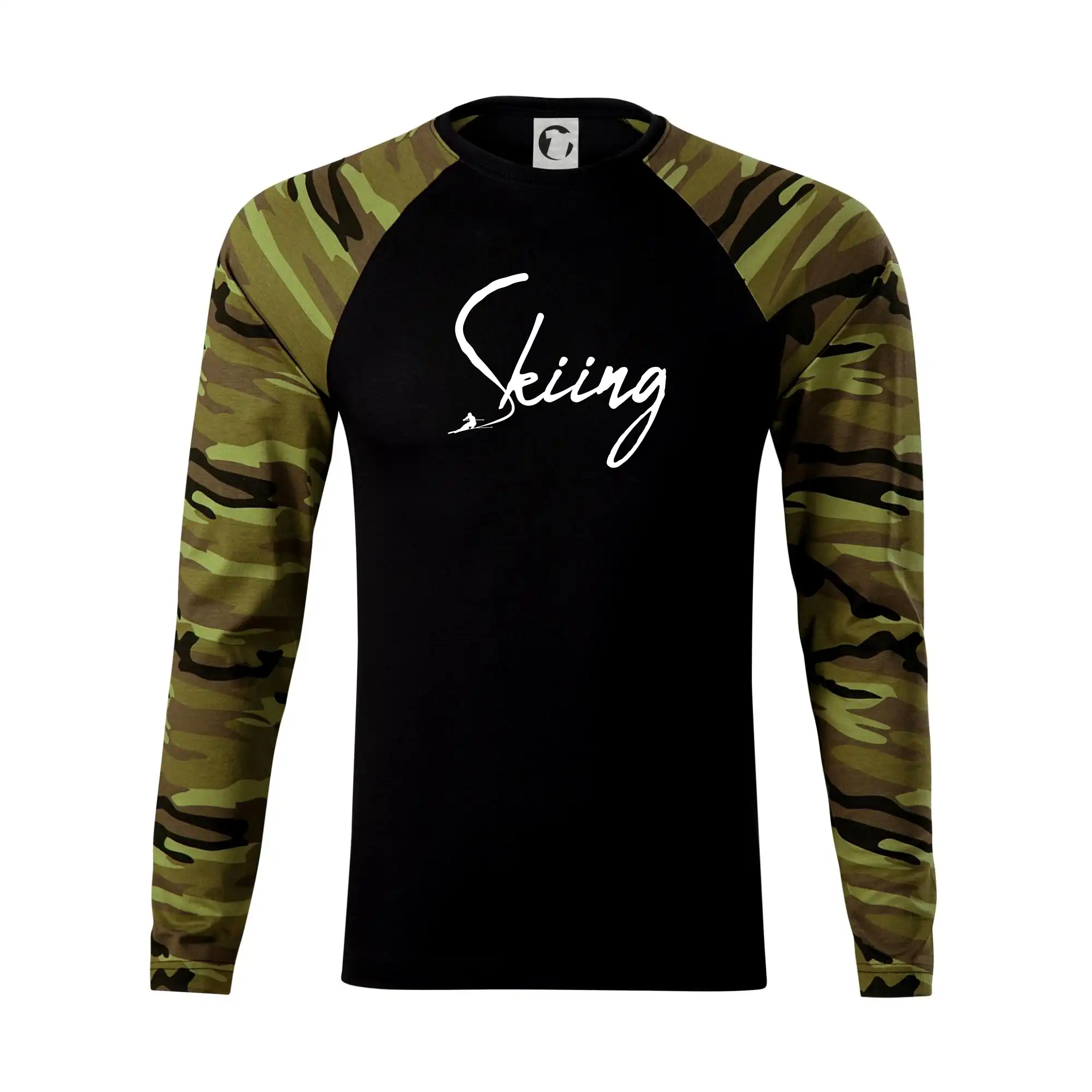 Lyže a Snowboard - Skiing nápis lyžiar - Camouflage LS