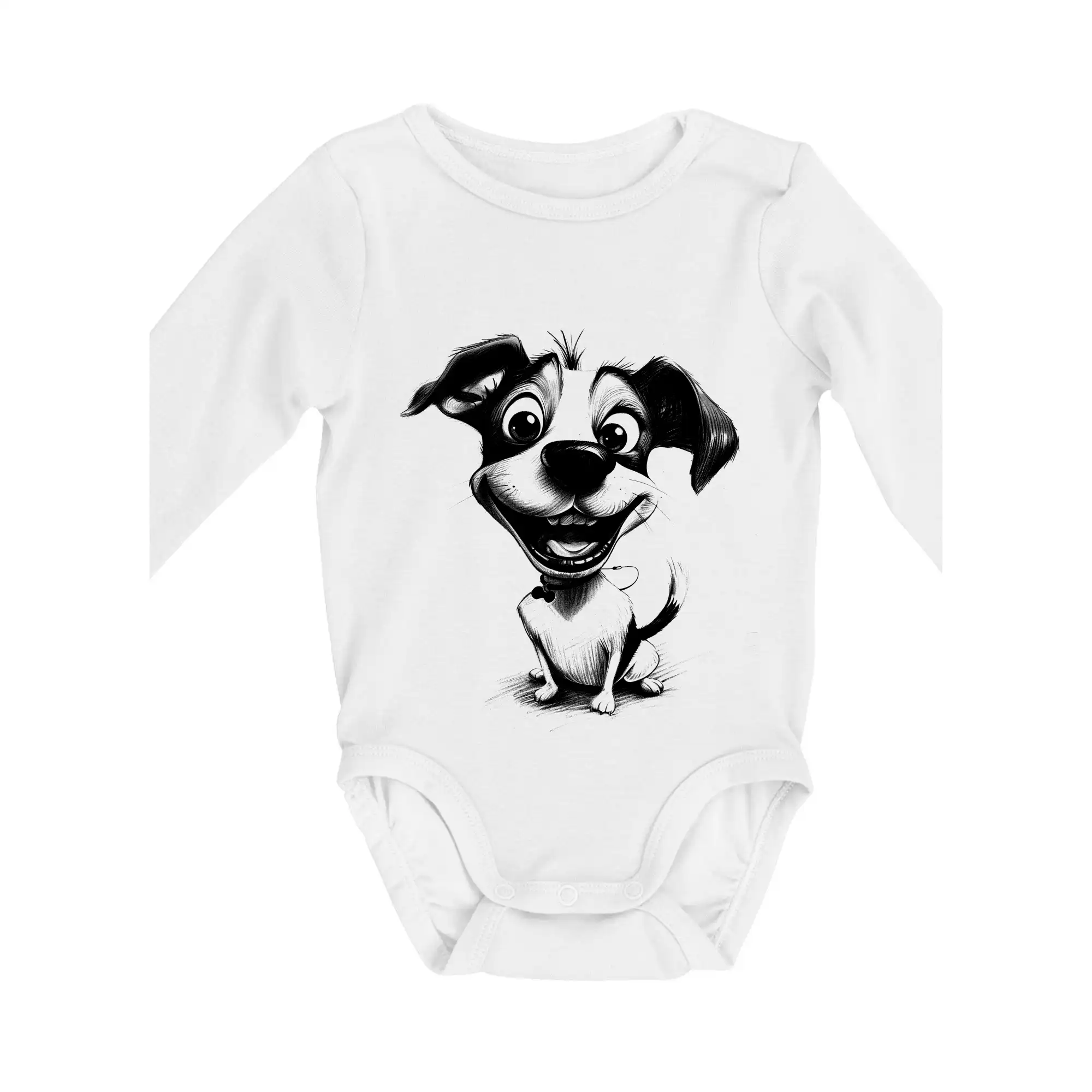 Jack Russell Teriér na tričku - Čiernobiela karikatúra Jack Russell teriér - Body dojčenské s dlhým rukávom