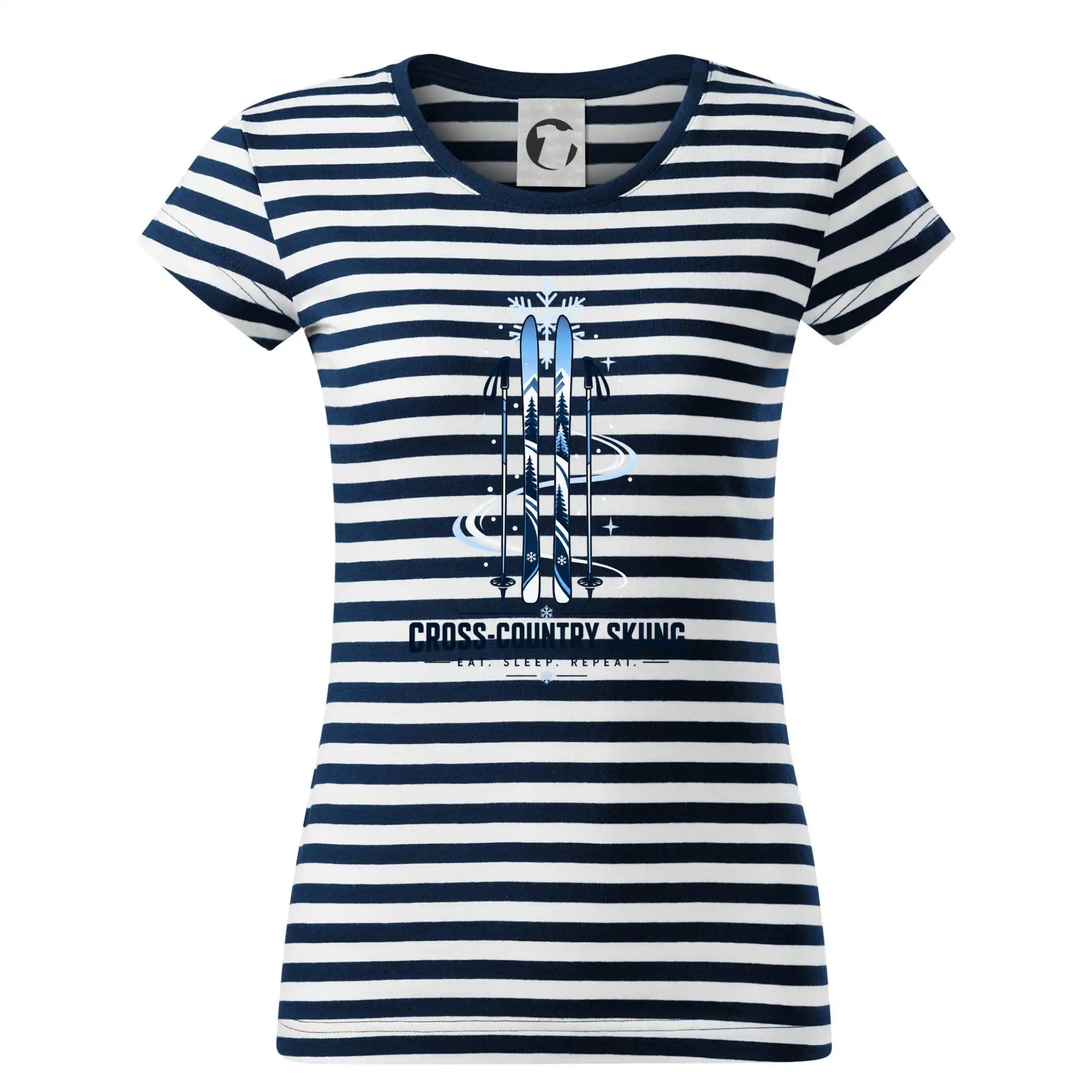 Běžecké lyže a sněhové vločky eat sleep repeat