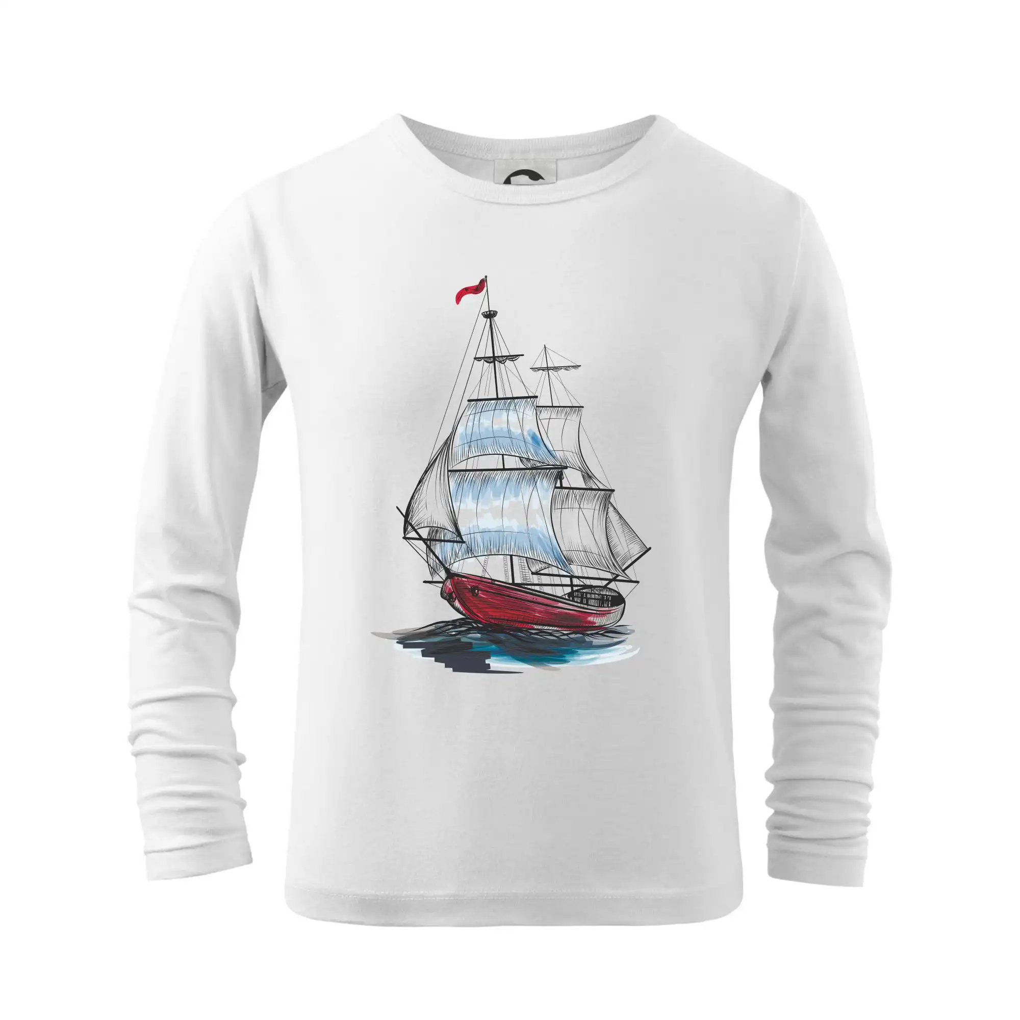 Vodácke tričká - Plachetnica farebná na prsiach - Tričko detské Long Sleeve