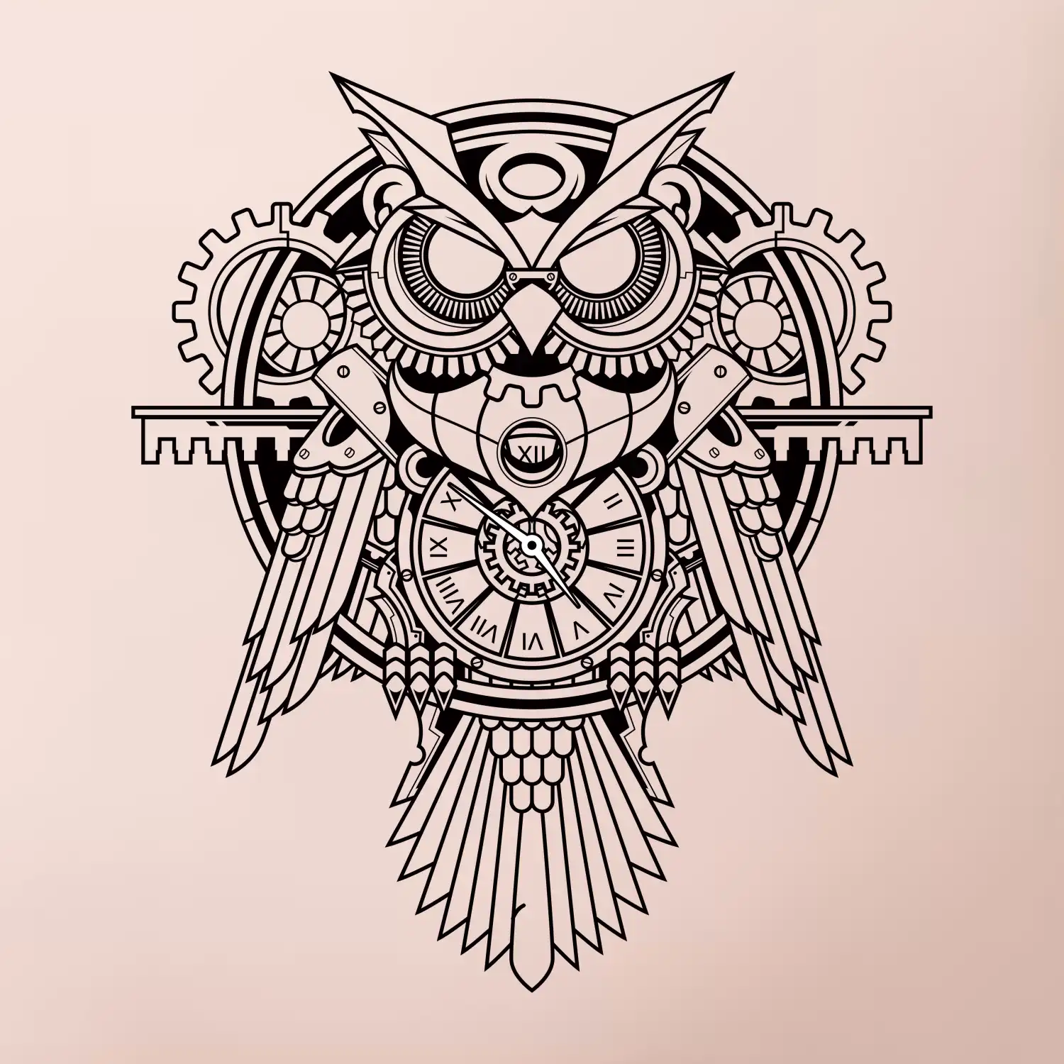 Steampunk sova černobílá