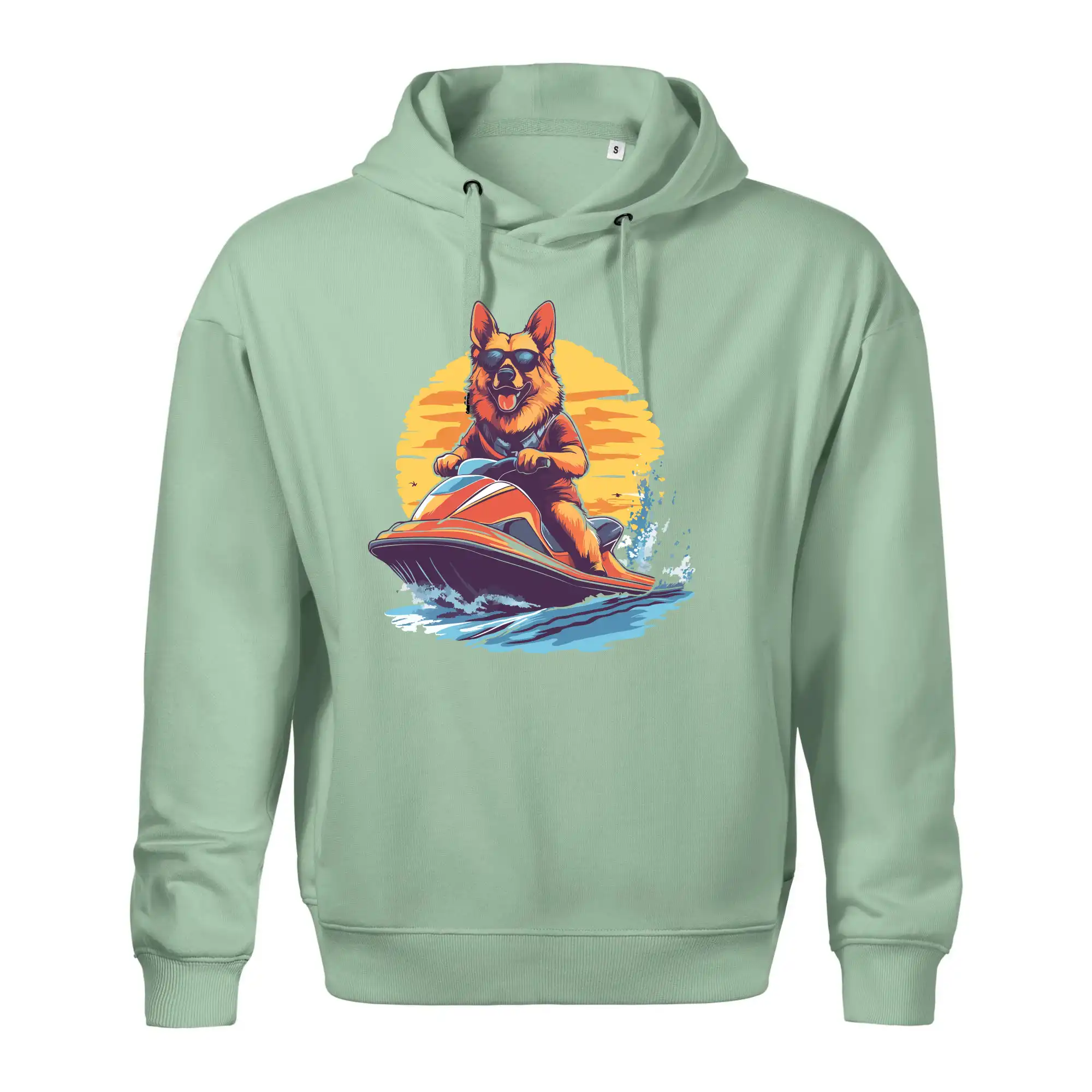 Německý ovčák na vodním skútru