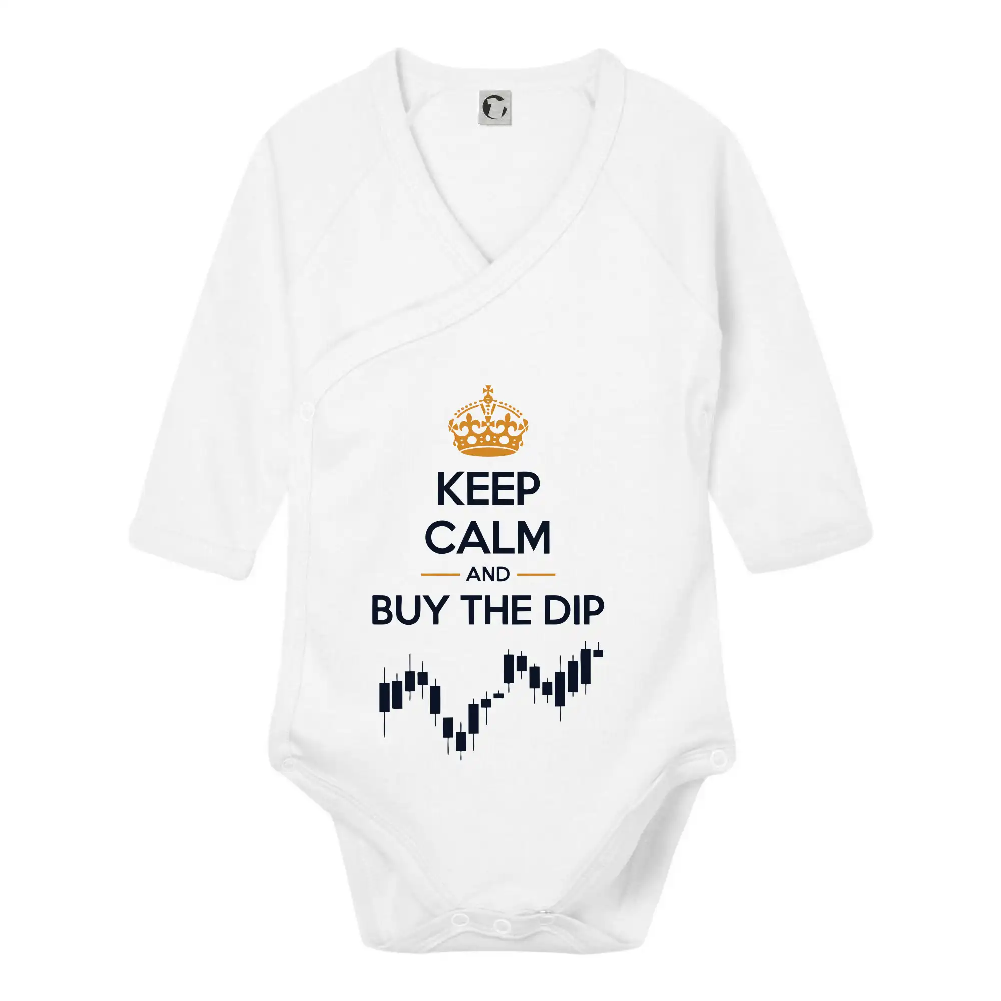 Keep Calm and Buy the Dip - koruna a graf - Body zavinovacie s dlhým rukávom