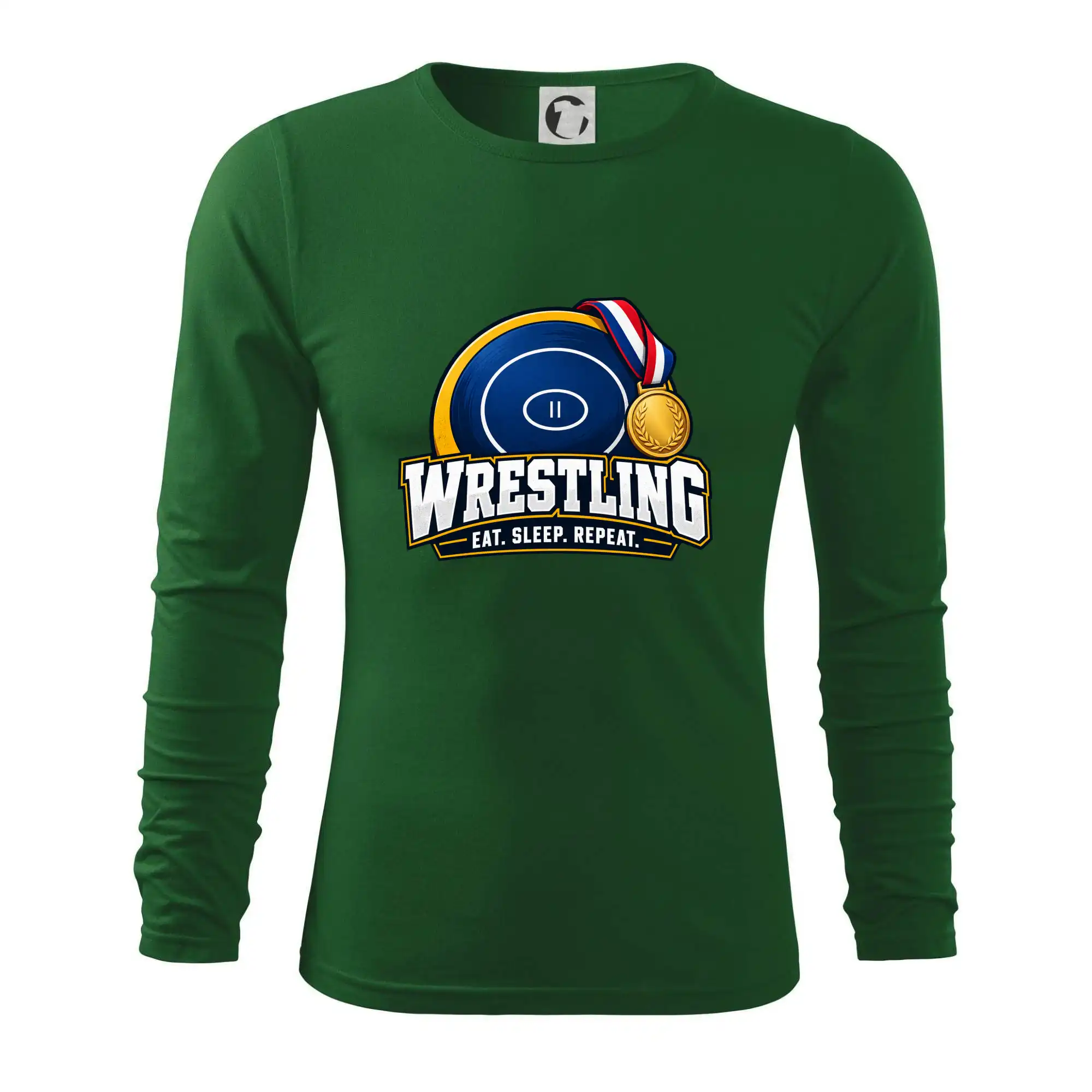 Zápasnická žíněnka se zlatou medailí eat sleep wrestling  repeat