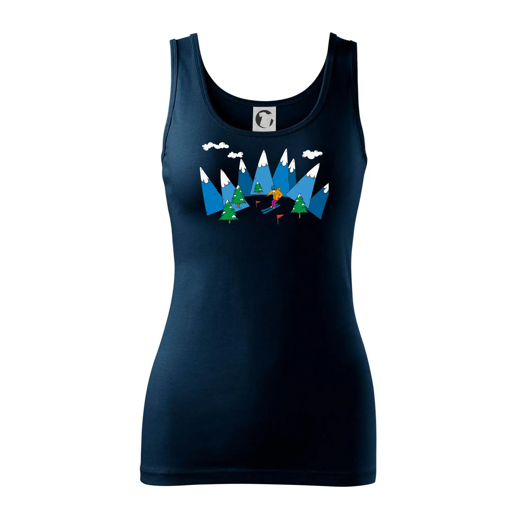 Lyžař a barevné hory