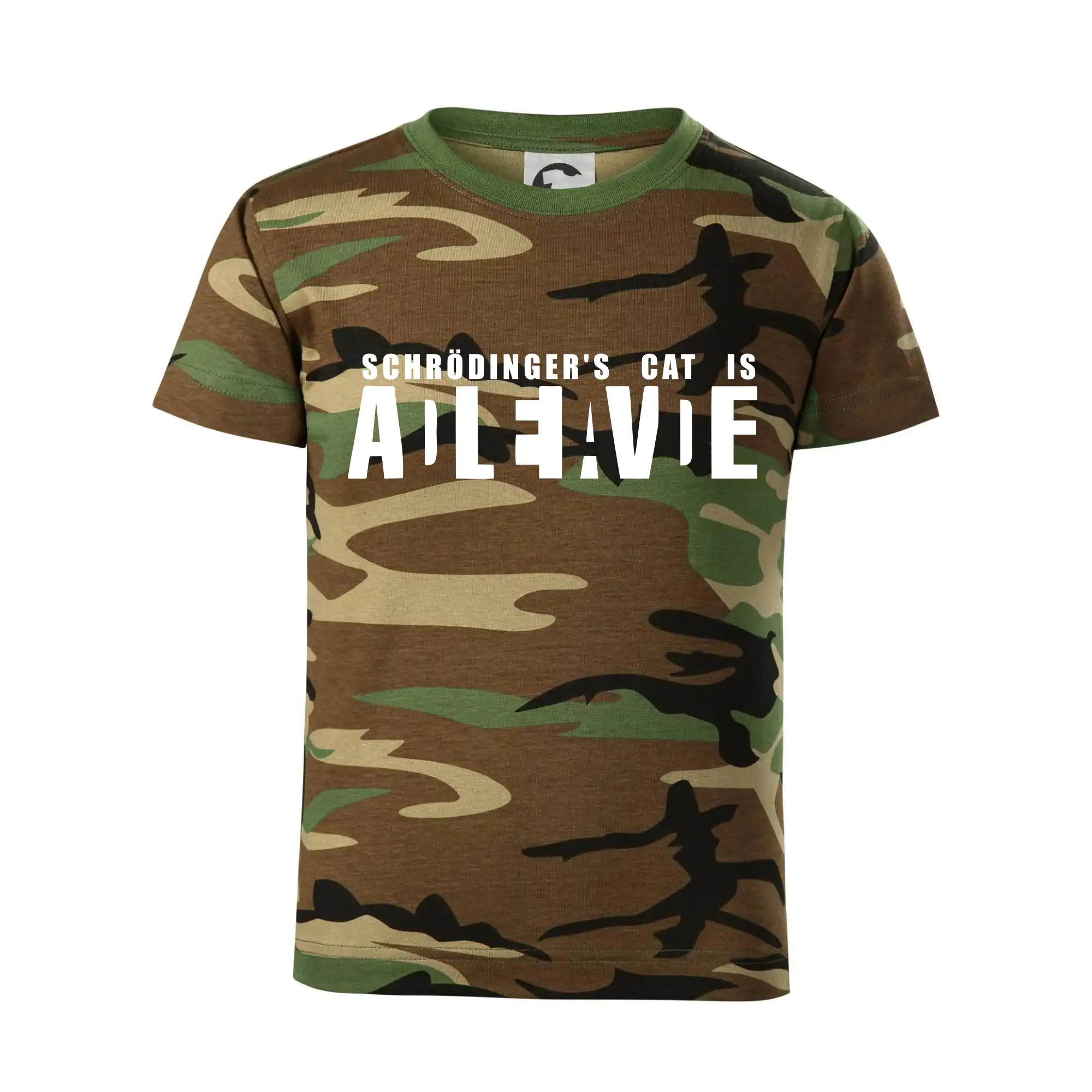 Grafické tričká - Schrödinger's Cat ADLEIAVDE - dead and alive - Detské maskáčové tričko