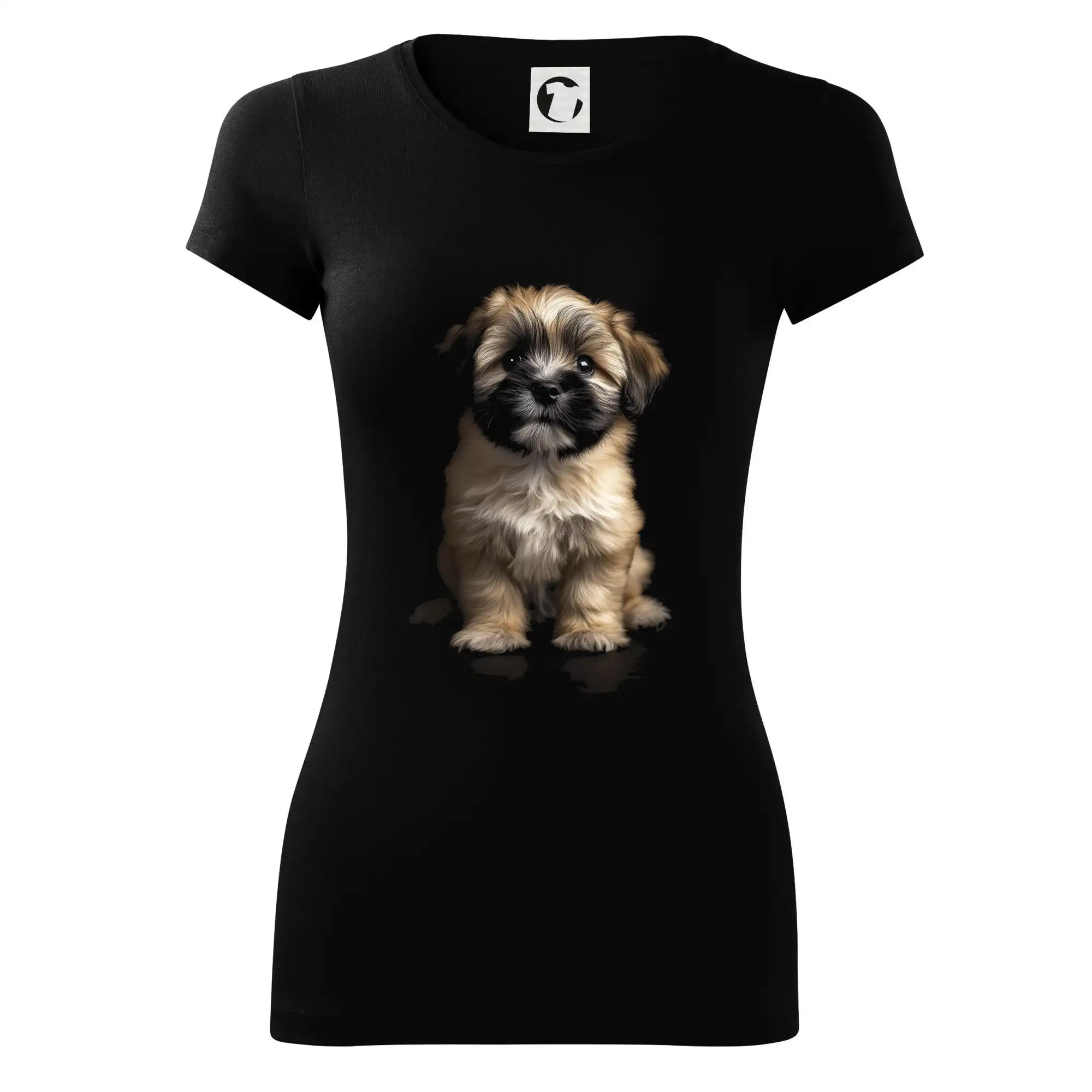 Ostatné psie plemená - Lhasa Apso šteňa čierna fotka - Dámske tričko Glance - Priliehavejší strih