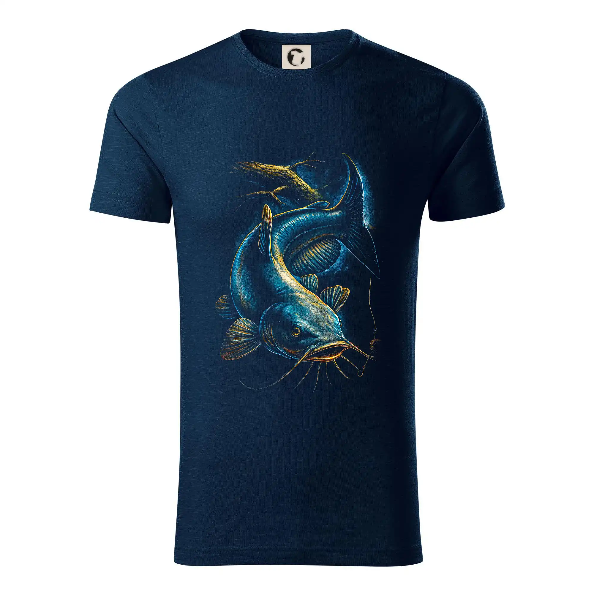 Tričká pre rybárov s potlačou - Obrázok sumec a kus stromu - Tričko z organickej bavlny