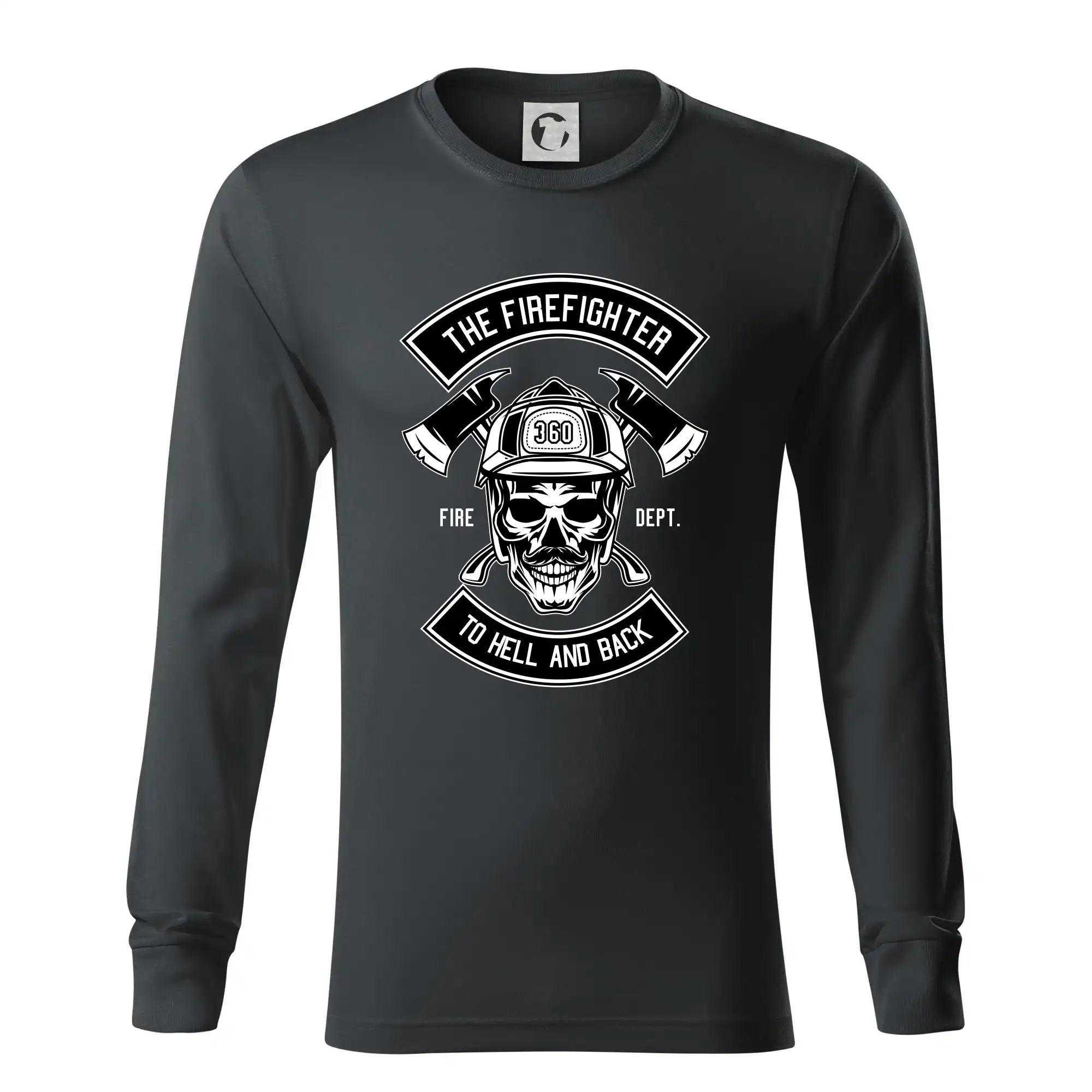 Originálne tričká pre hasičov - Lebka hasič do pekla a späť - Tričko s dlhým rukávom LS R05
