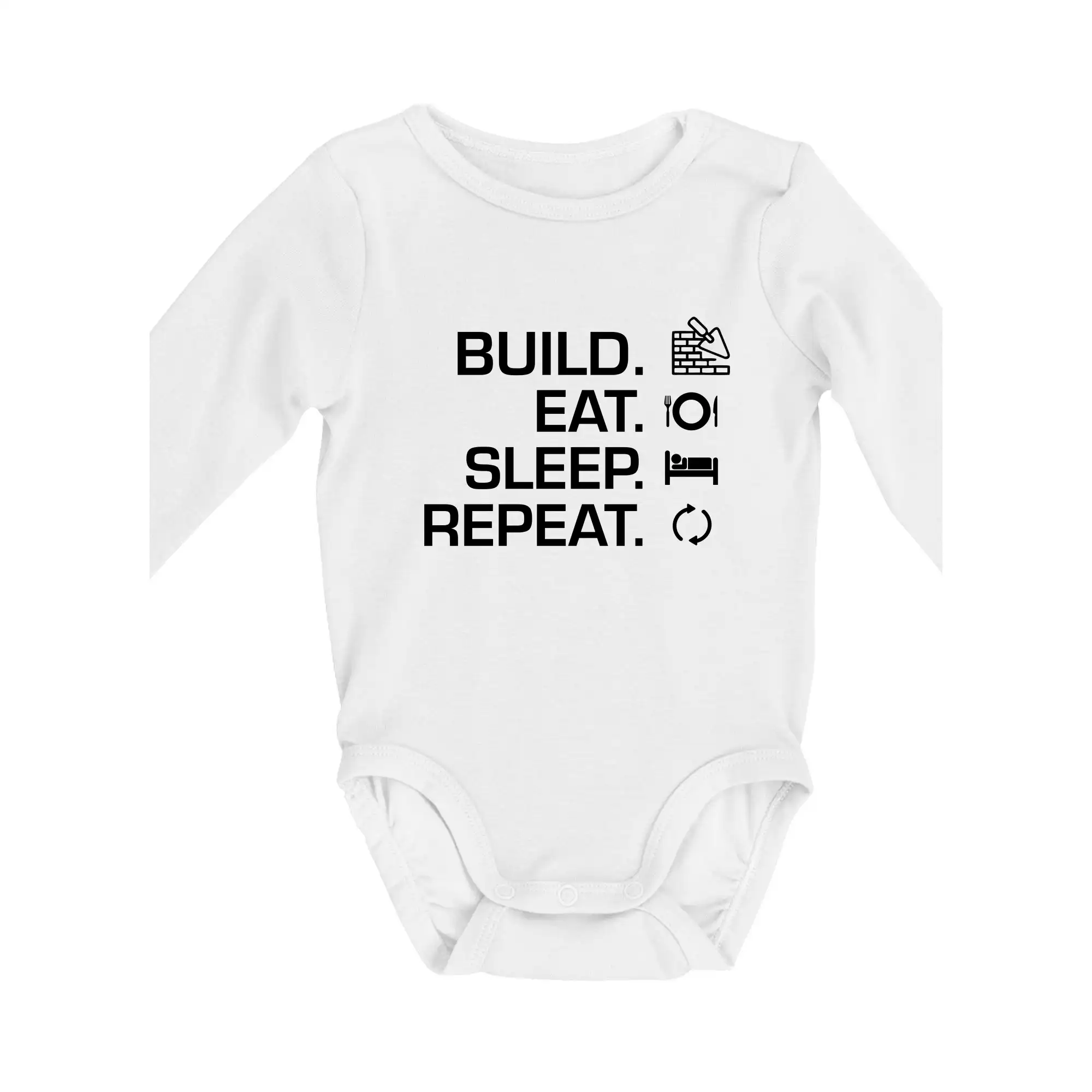 Vtipné tričká pre murárov - Build eat sleep repeat - tehly - Body dojčenské s dlhým rukávom
