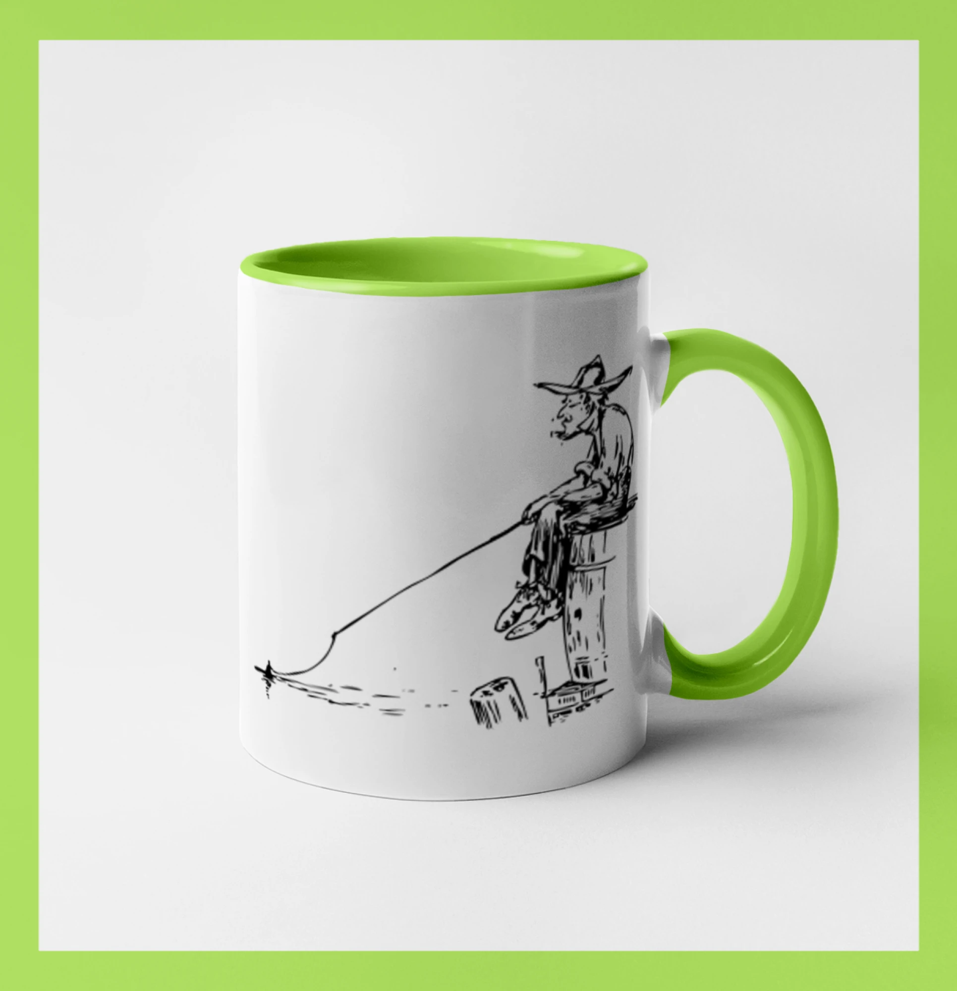 Kreslený rybář na pařezu