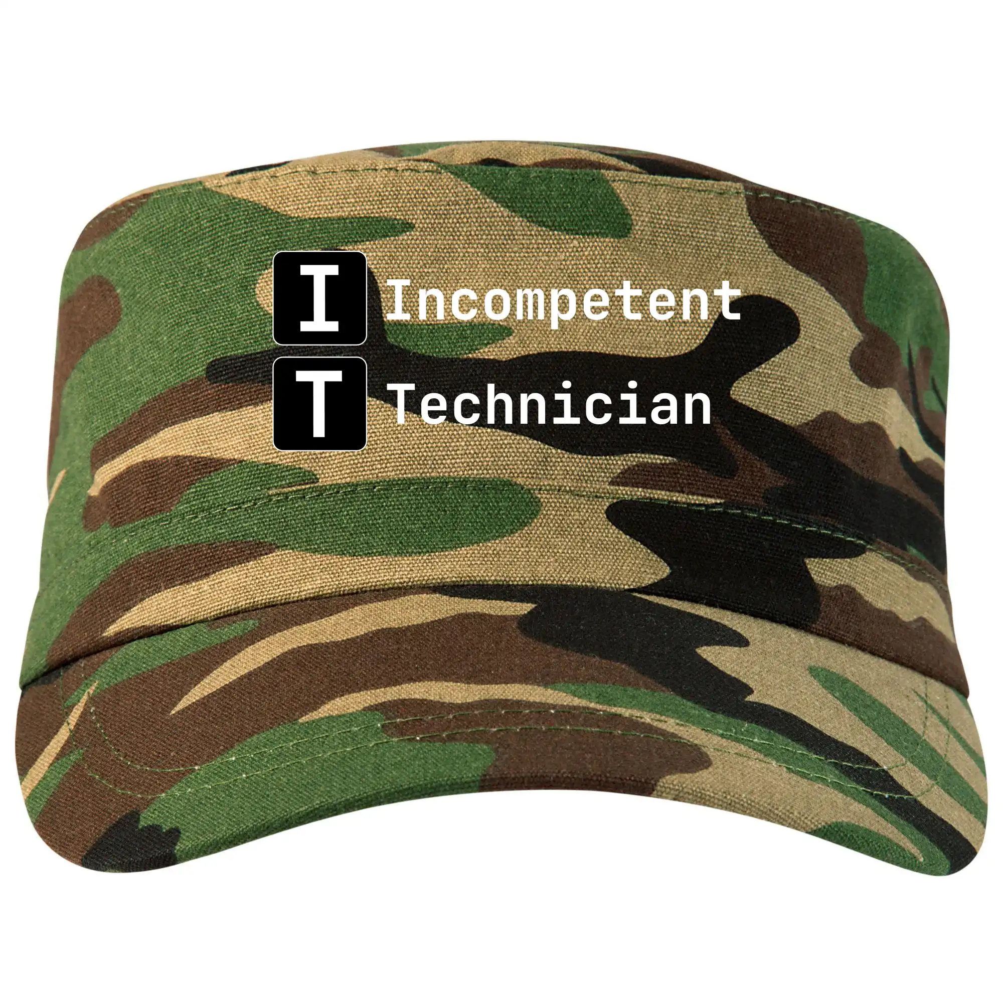 Tričká pre ajťákov - IT Nápis Incompetent Technician - Šiltovka CAMO