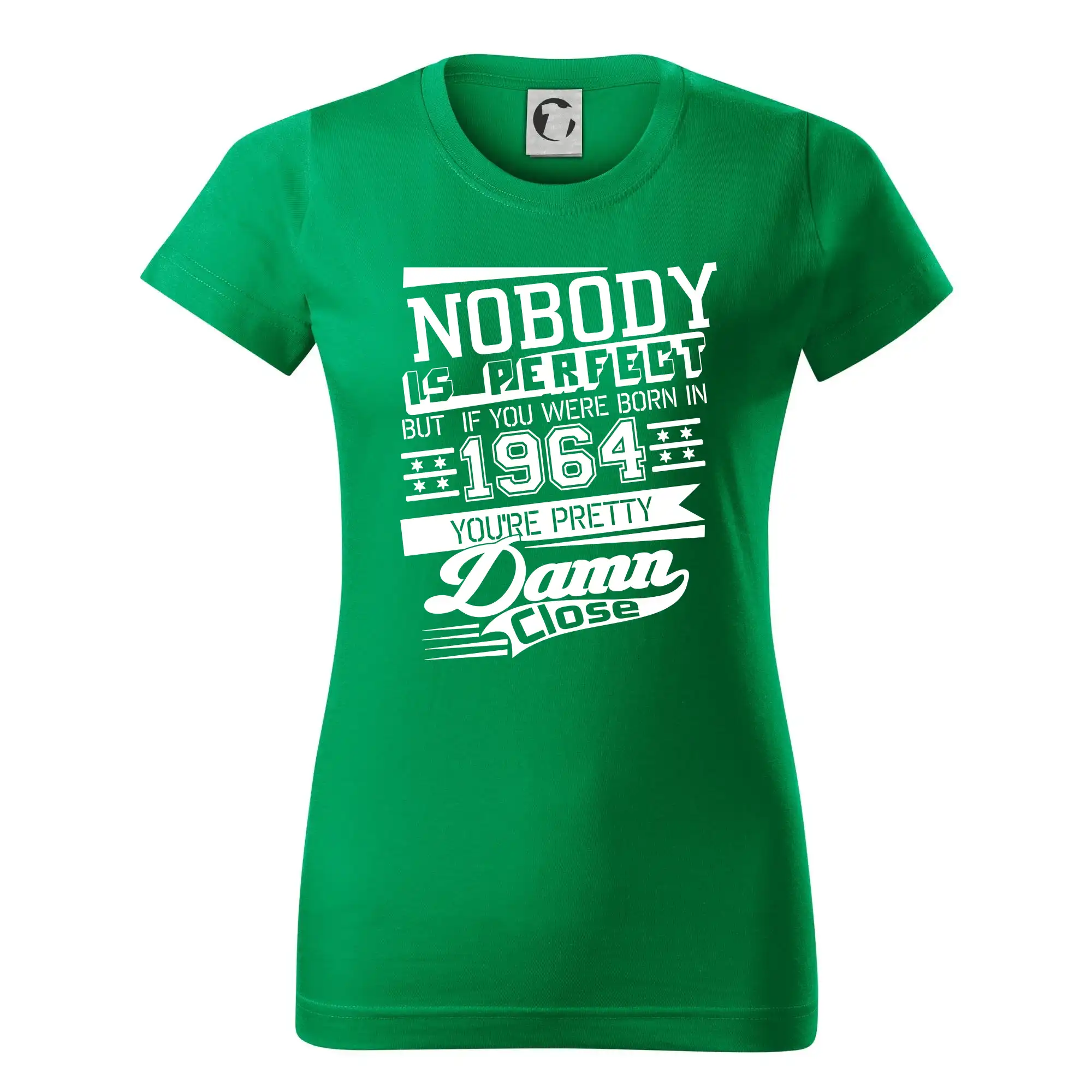 Trička s ročníkom 1964 - Nobody is perfect - 1964 - Dámske tričko basic - ľahko voľnejšie a dlhšie