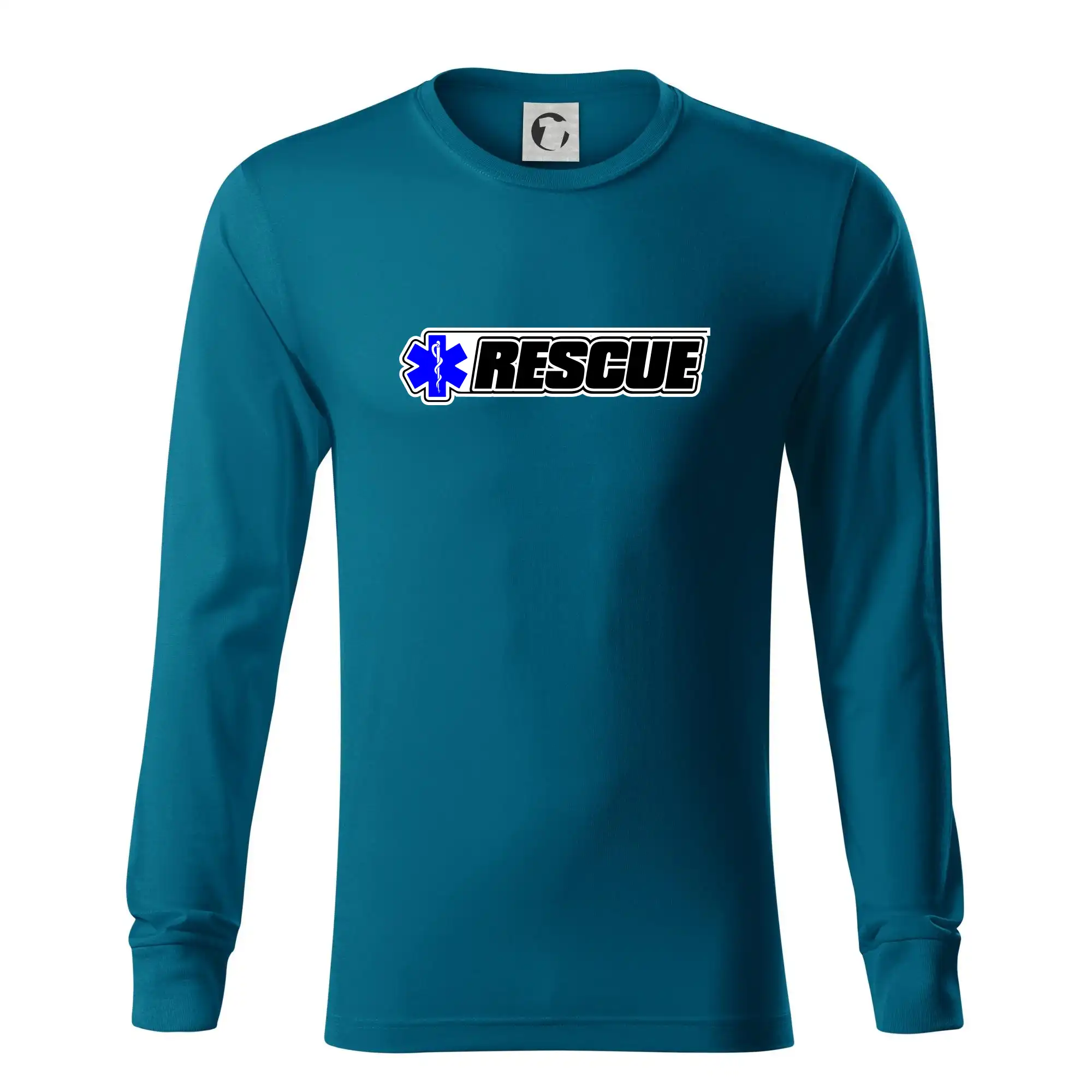 Tričká a mikiny pre záchranárov a lekárov - Kvalitné oblečenie pre zdravotníkov - Záchranár rescue kríž modrý - Tričko s dlhým rukávom LS R05