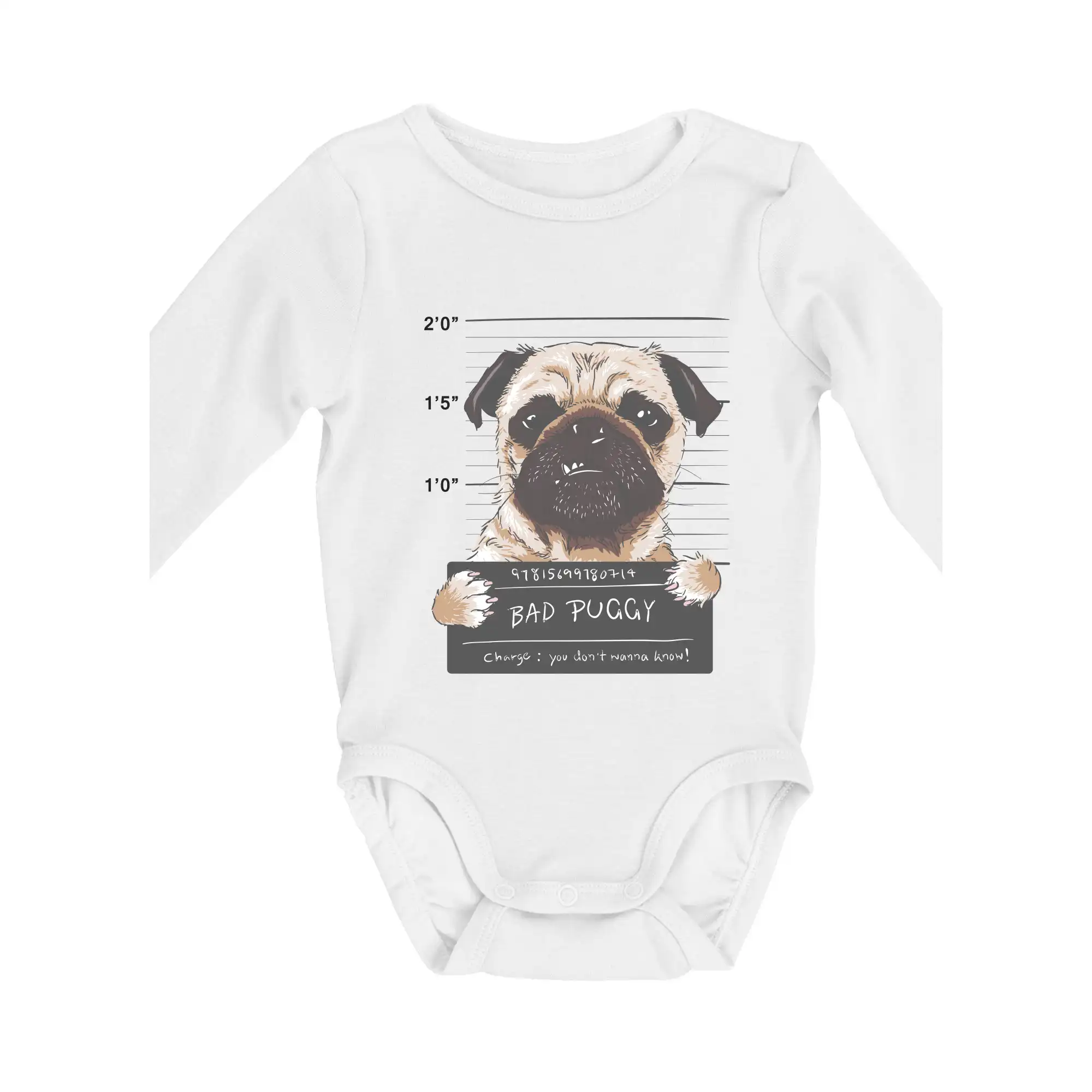 Mops na tričku - Mops - Bad Puggy - Body dojčenské s dlhým rukávom