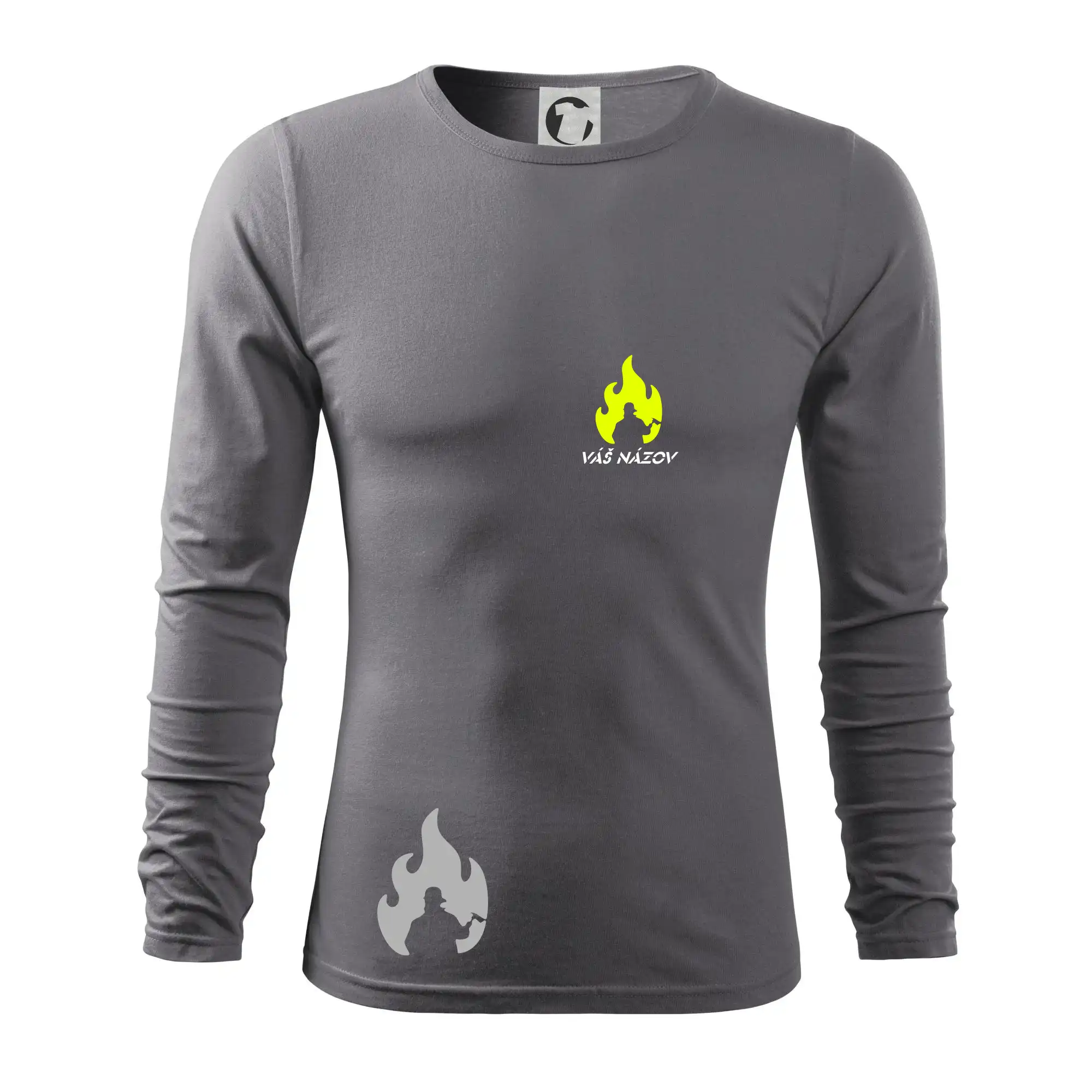 Originálne tričká pre hasičov - Hasiči - oheň - Váš názov - Prsník + chrbát - Tričko s dlhým rukávom FIT-T long sleeve