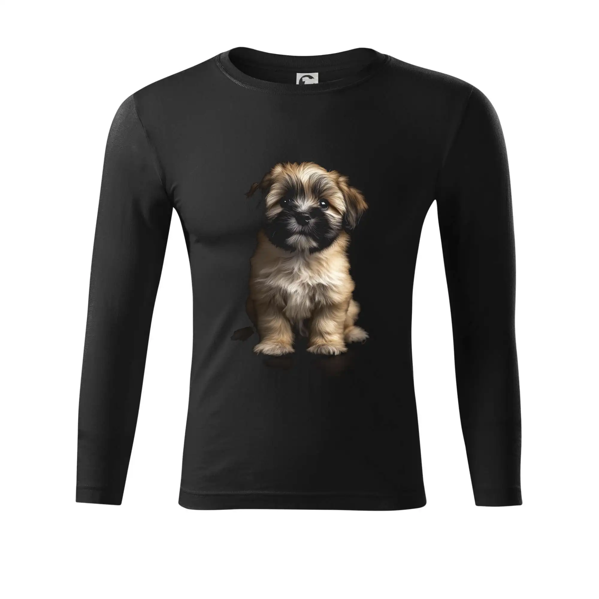 Ostatné psie plemená - Lhasa Apso šteňa čierna fotka - Tričko Progress s dlhým rukávom