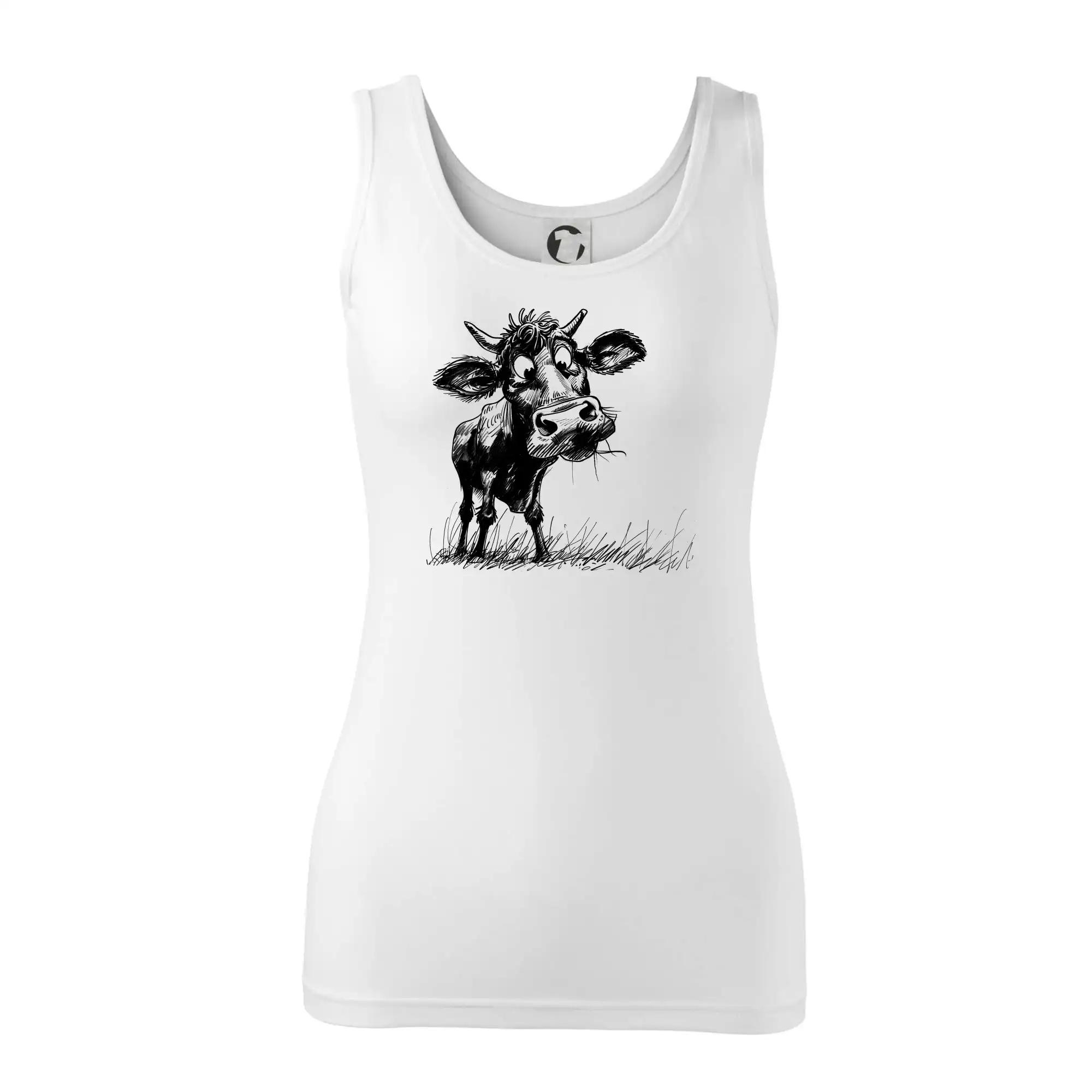 Černobílá karikatura kráva stojící