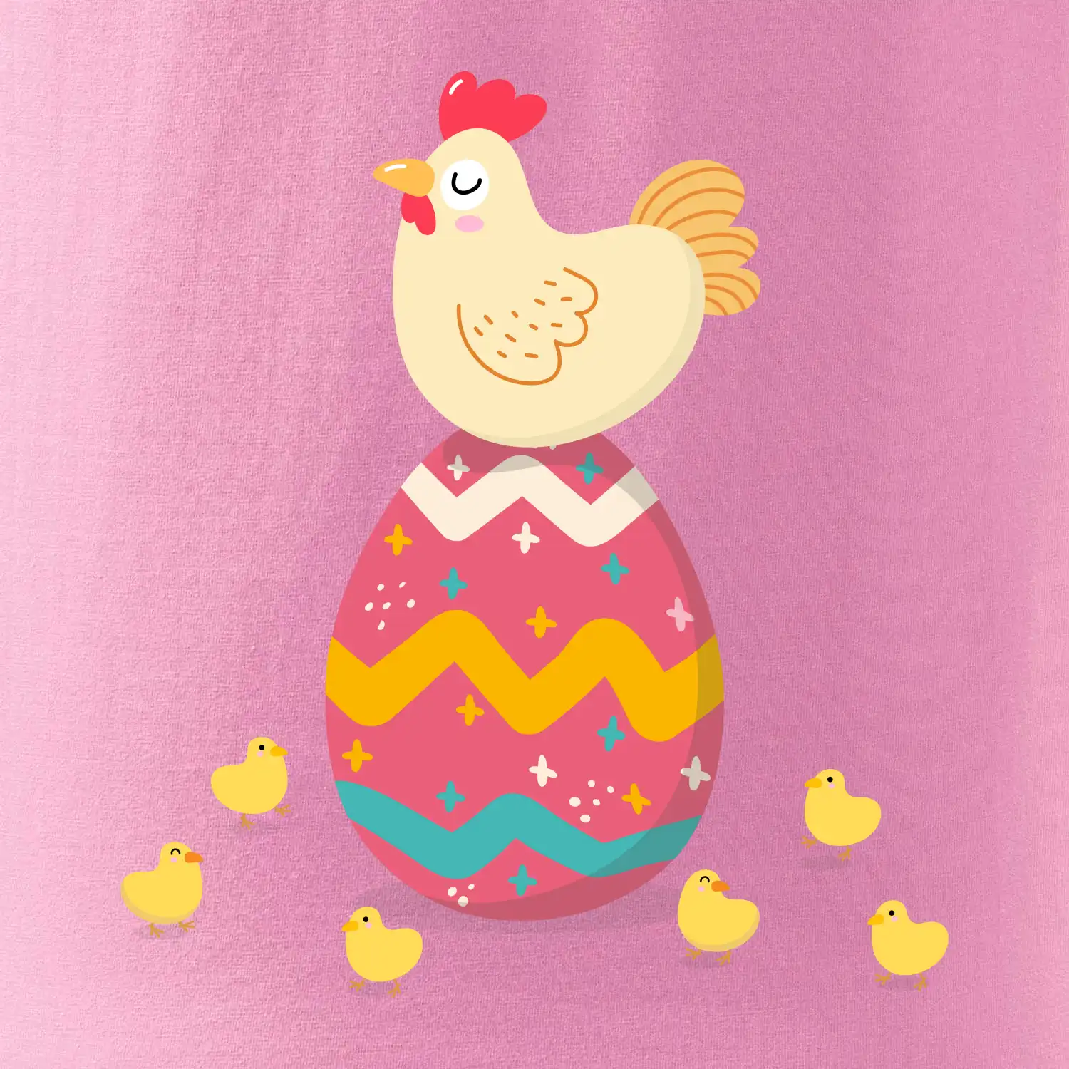 Slepice sedící na velikonočním vejci