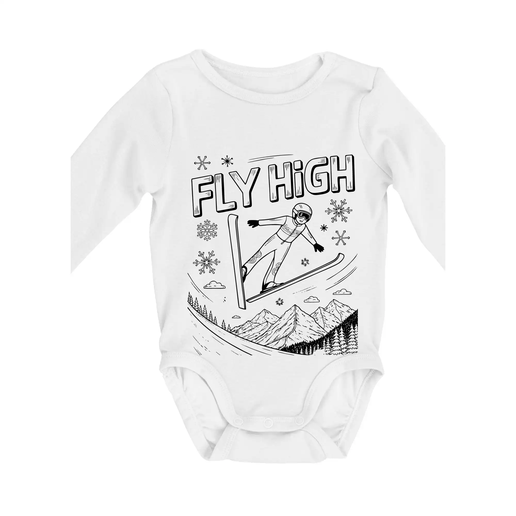Lyže a Snowboard - Čiernobiely skokan fly high - Body dojčenské s dlhým rukávom