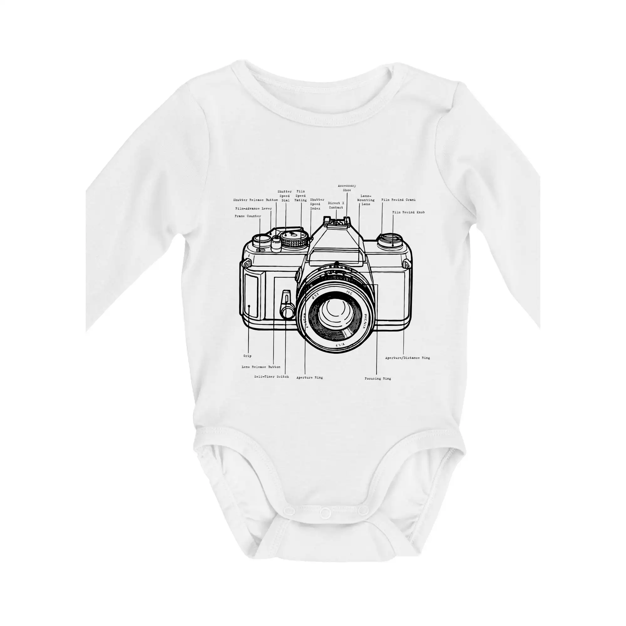 Tričká pre fotografov - Nákres starý fotoaparát - Body dojčenské s dlhým rukávom