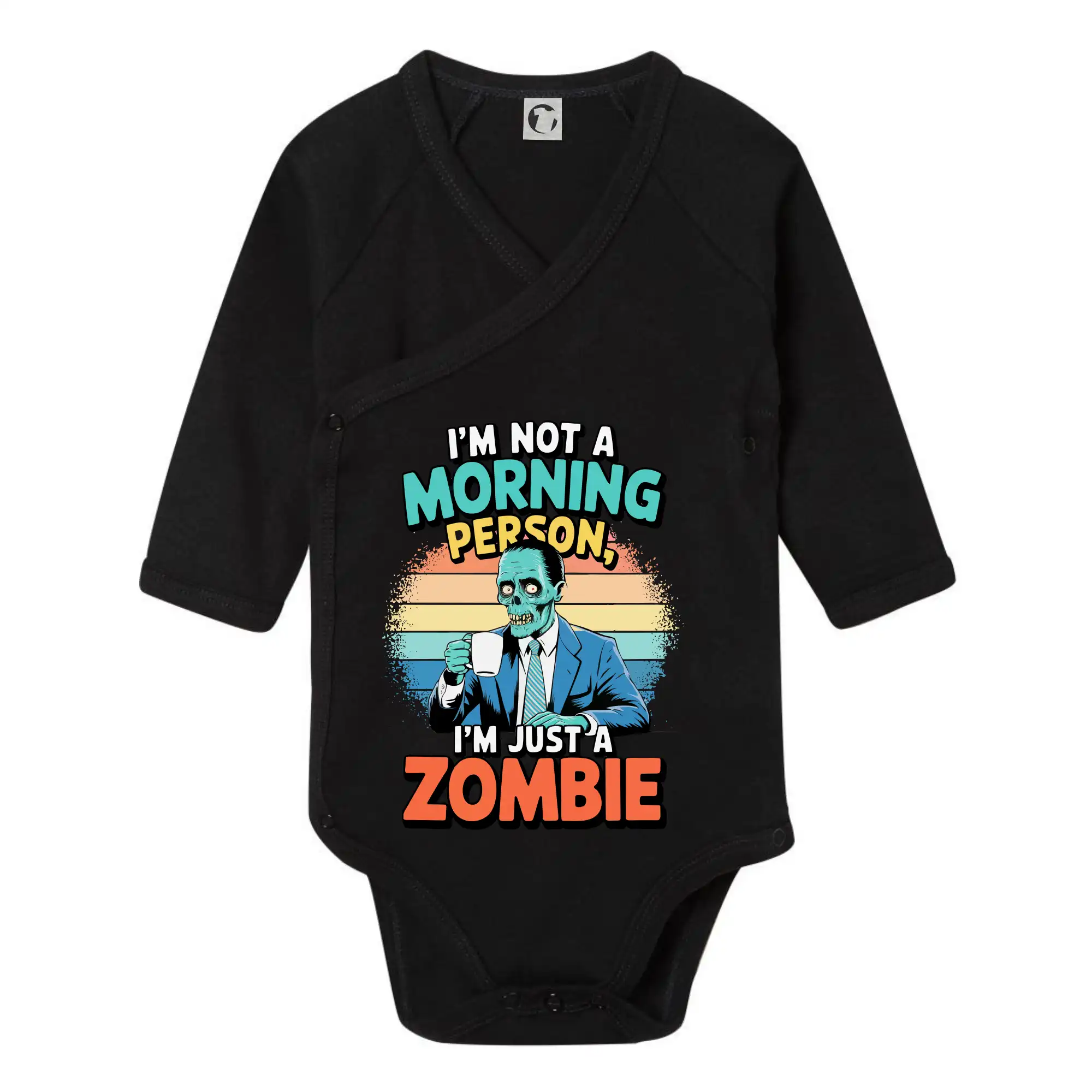 Ostatné nápisy - I'm not a morning person, I'm just a zombie - Body zavinovacie s dlhým rukávom
