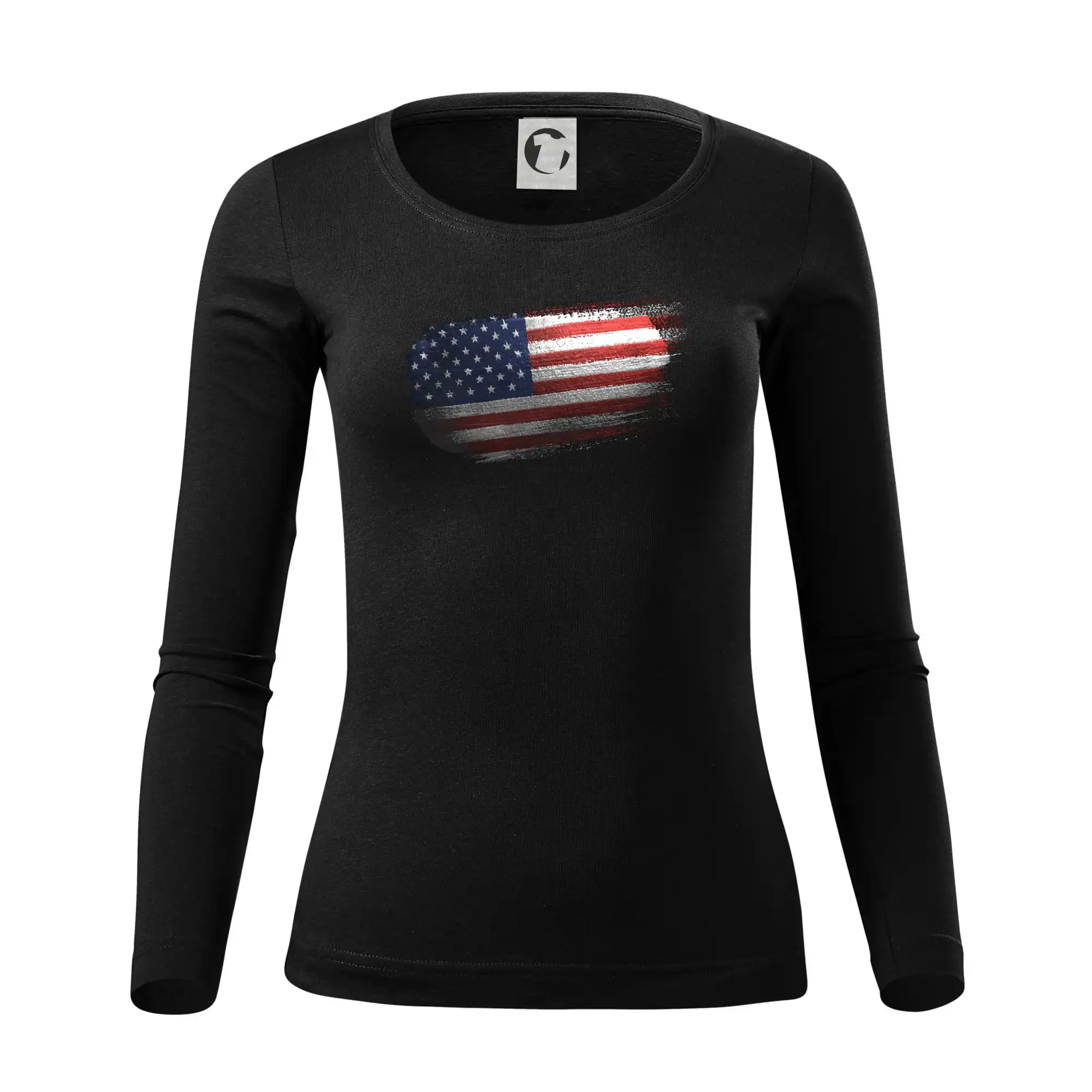 Tričká USA - Americká vlajka ohryzaná - Dámske tričko FIT-T LS - zužené