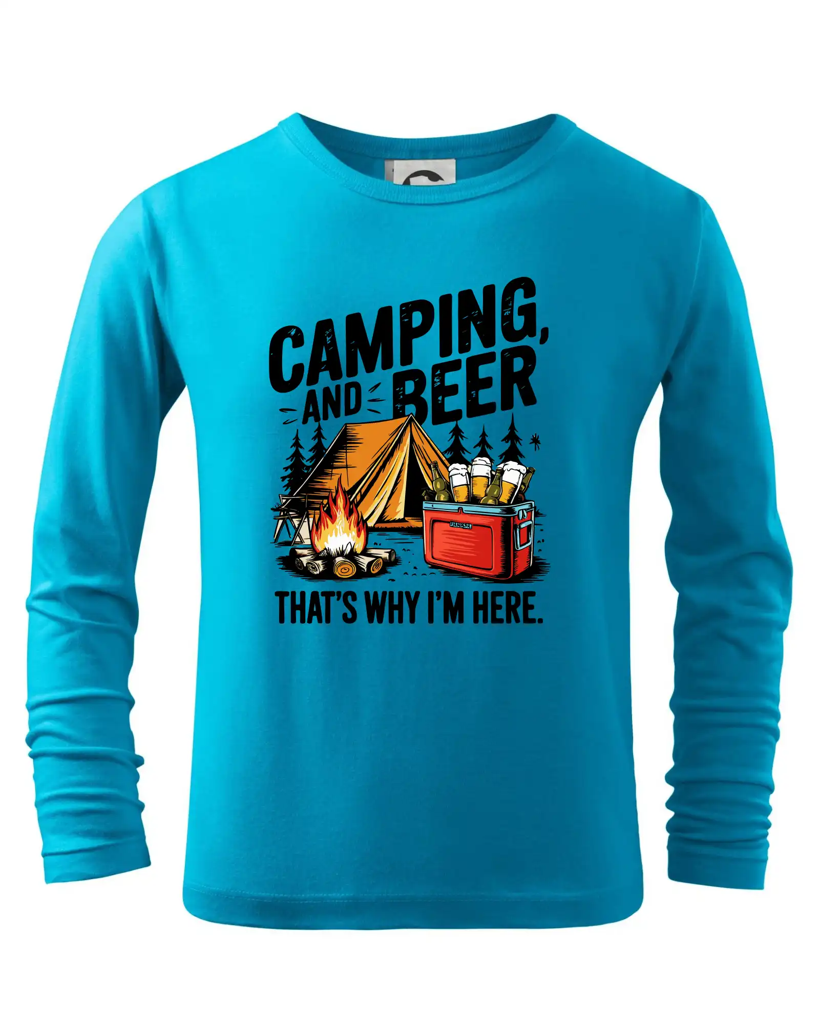 Vtipná tričká pre pivárov - Černý nápis nápis Camping and beer - Tričko detské Long Sleeve