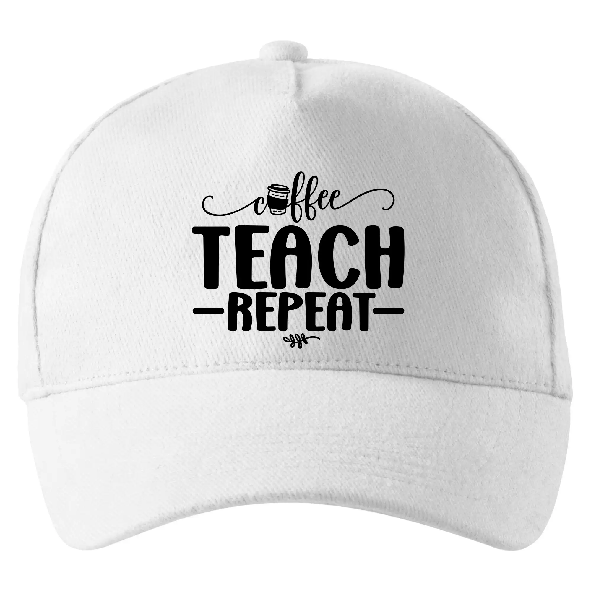 Učiteľské tričká - Coffee teach repeat - Šiltovka so zahnutým šiltom a mosaznou sponou