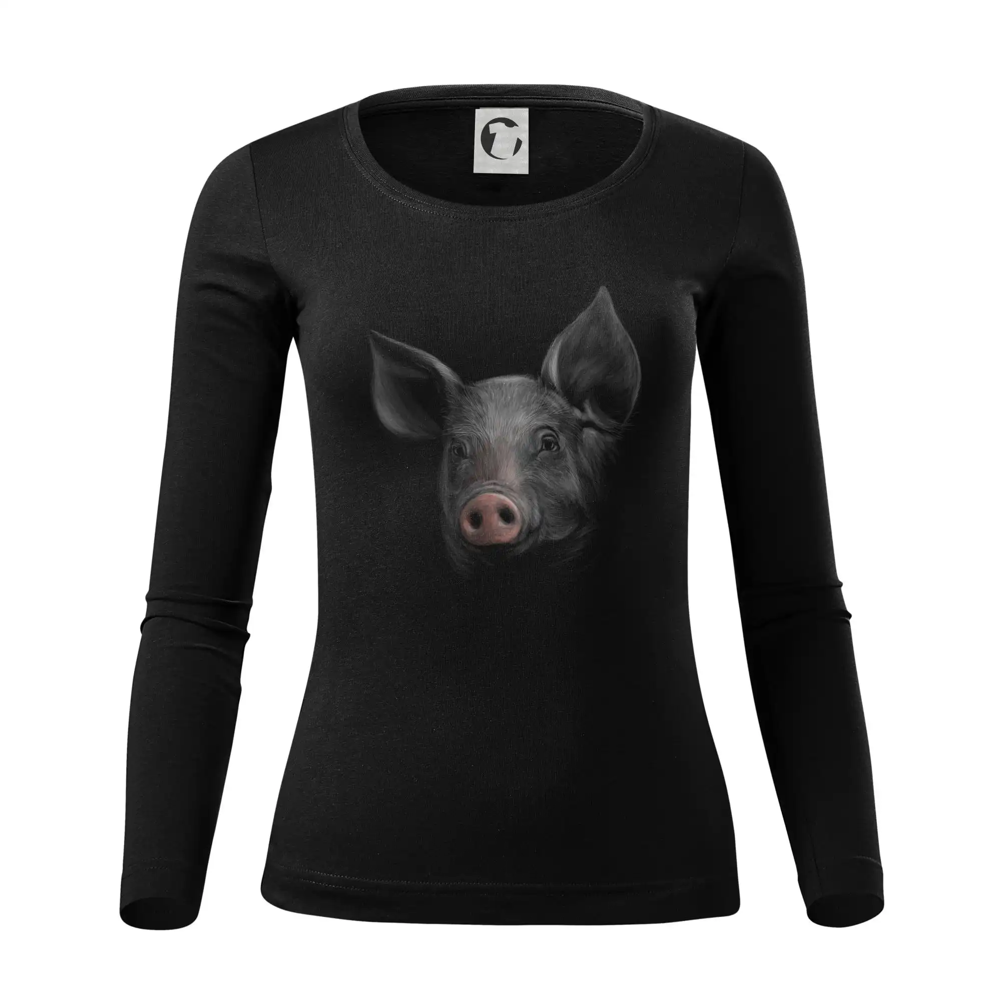 Tričká so zvieratami - Prasa portrét - Dámske tričko FIT-T LS - zužené