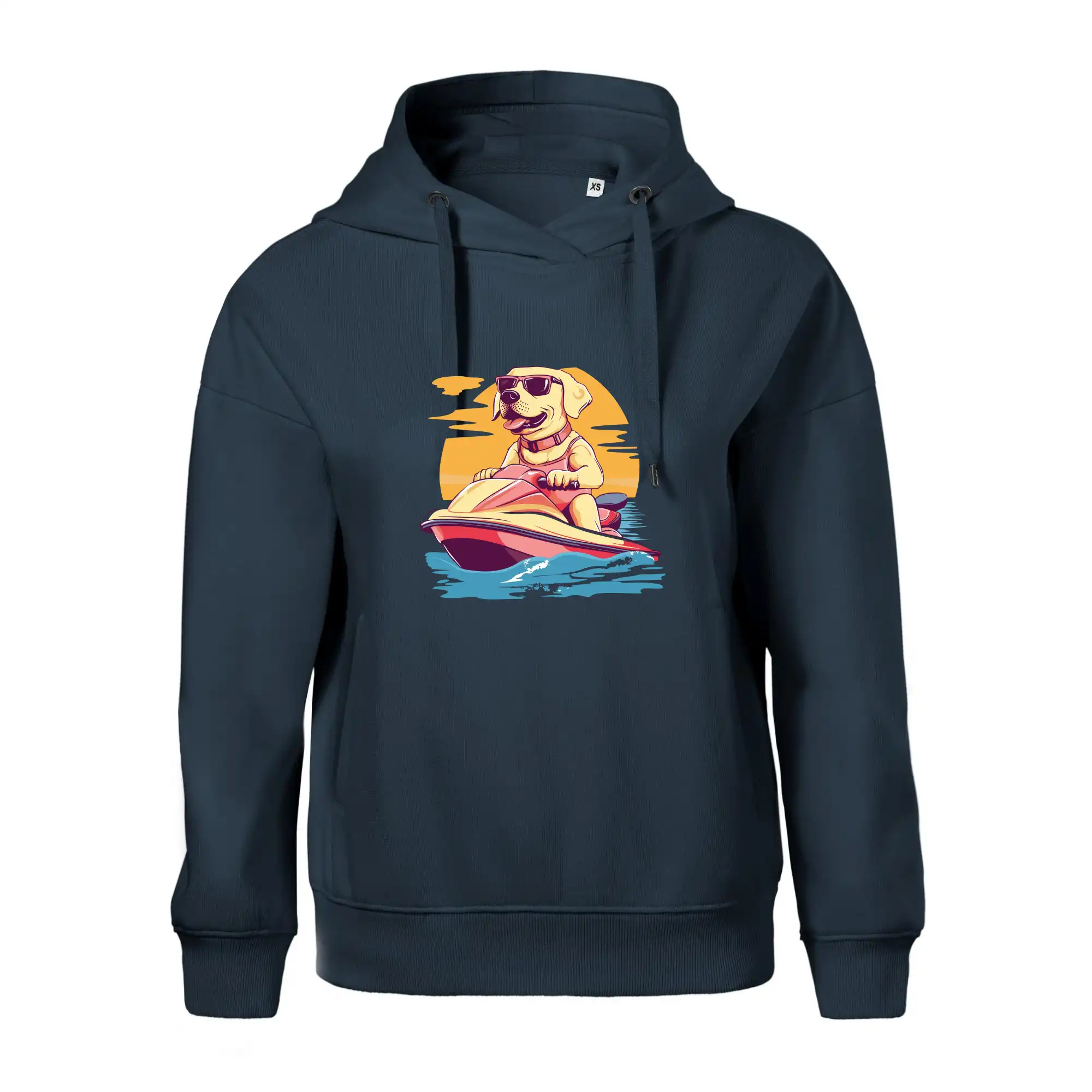 Zlatý retrívr na vodním skútru