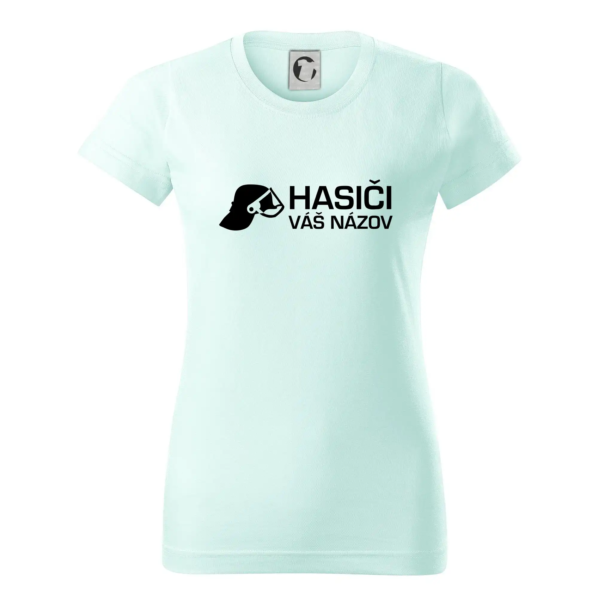 Originálne tričká pre hasičov - Hasiči helma - vlastný nápis - Dámske tričko basic - ľahko voľnejšie a dlhšie
