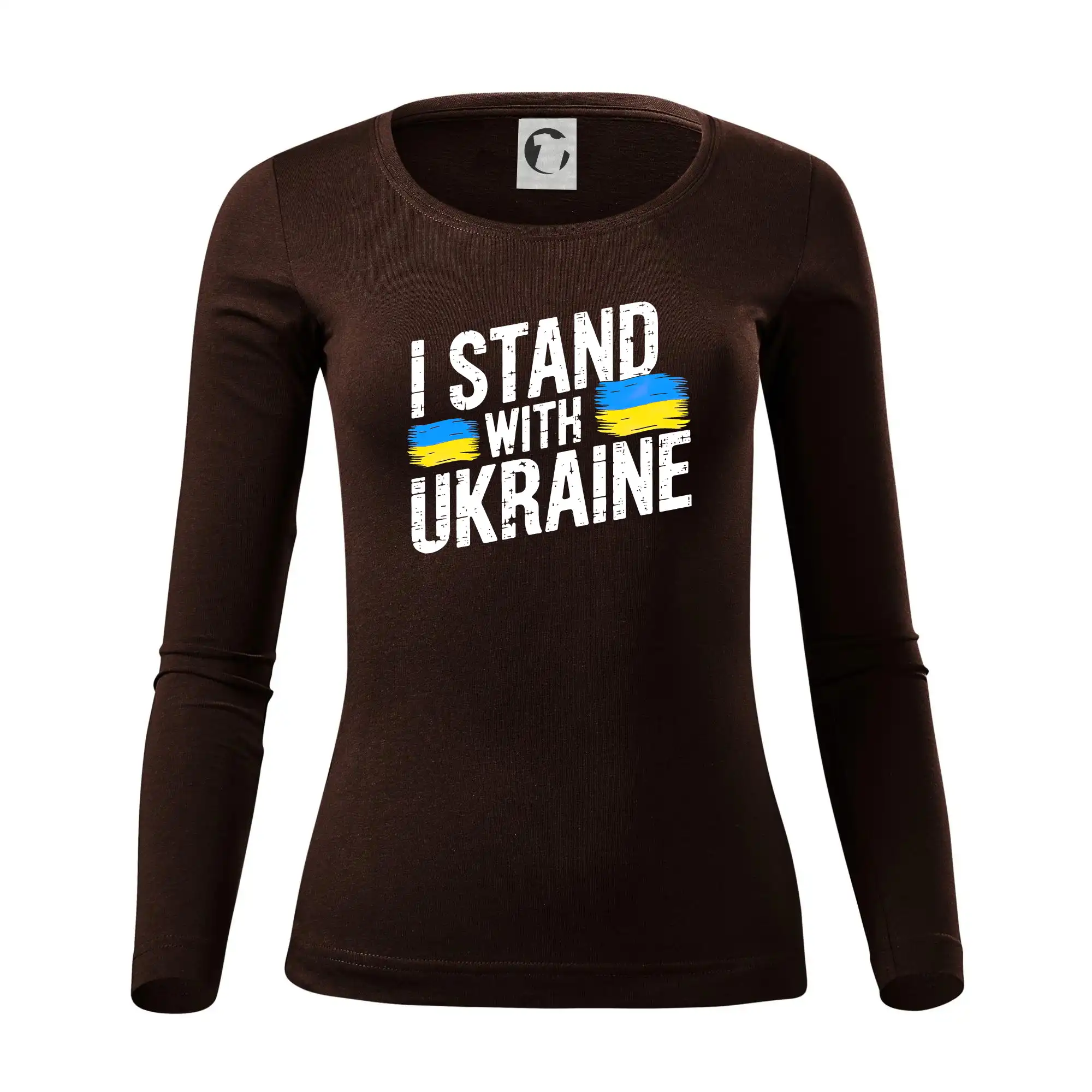 Tričká s vlajkou ukrajiny - I stand with ukraine tlačiaci nápis - Dámske tričko FIT-T LS - zužené