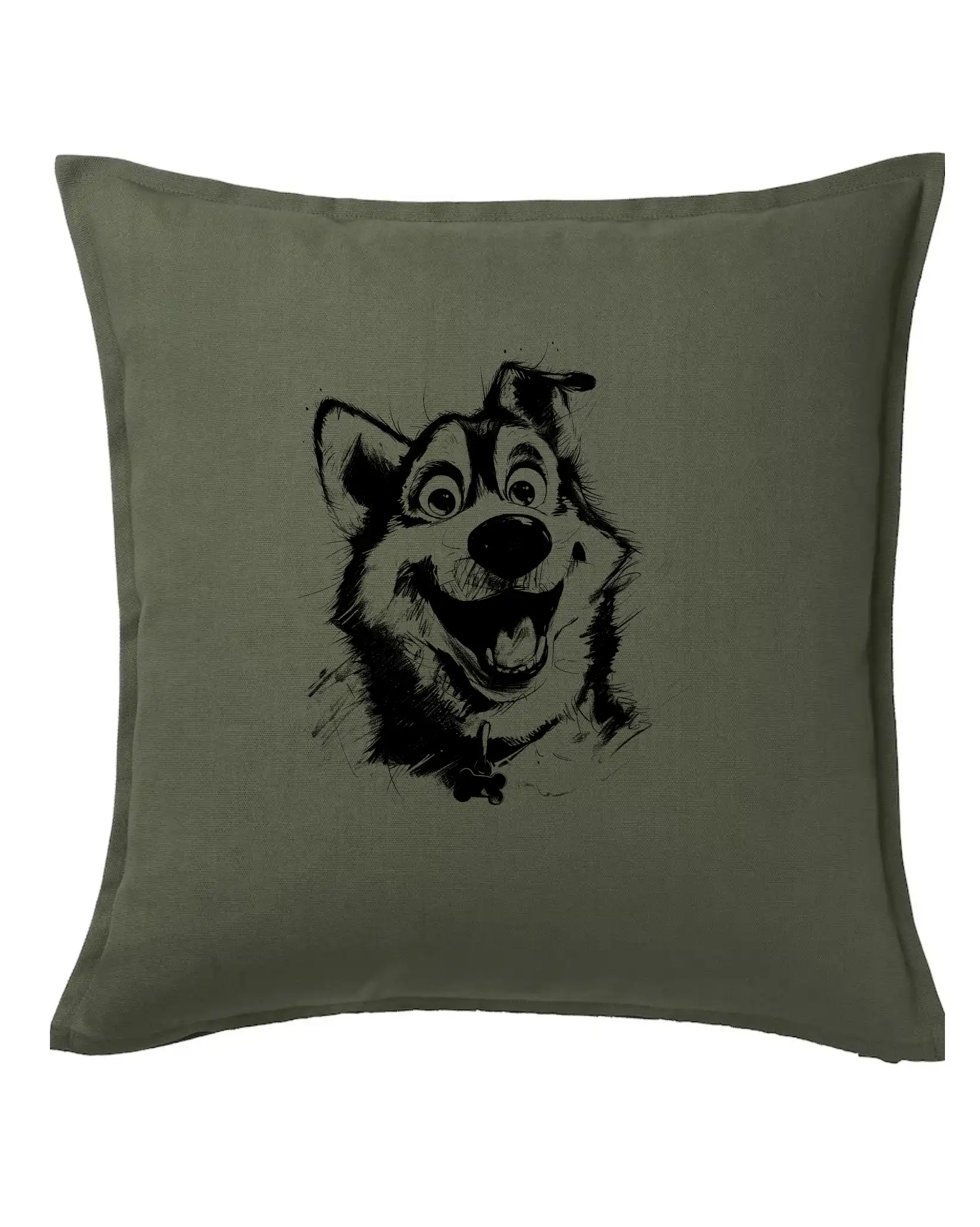 Tričká s motívom Sibírsky husky - Čiernobiela karikatúra husky - Vankúš 50x50