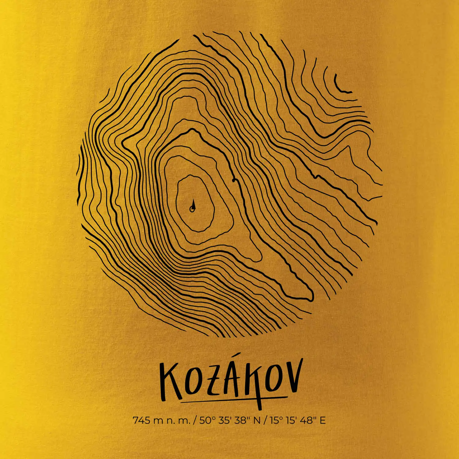 Kozákov - vrstevnice v kruhu