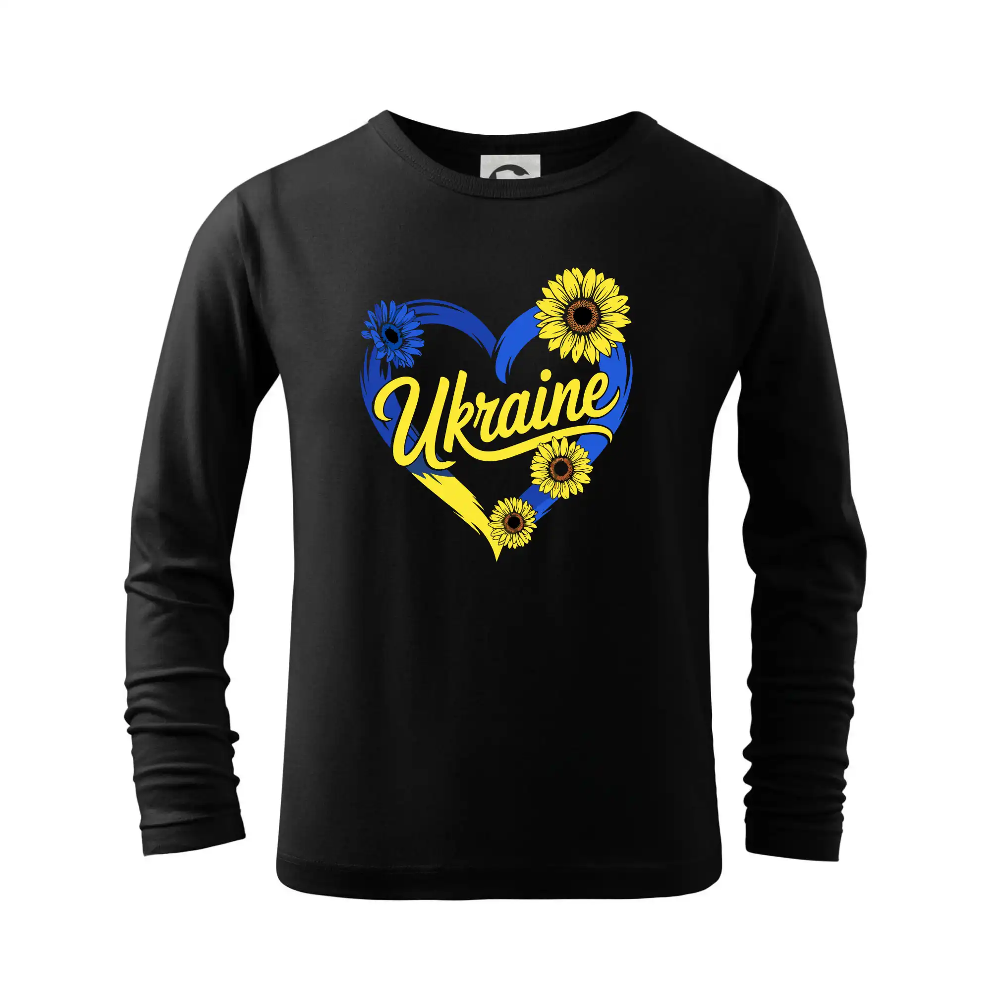 Tričká s vlajkou ukrajiny - Ukraine - srdce so slnečnicami - Tričko detské Long Sleeve