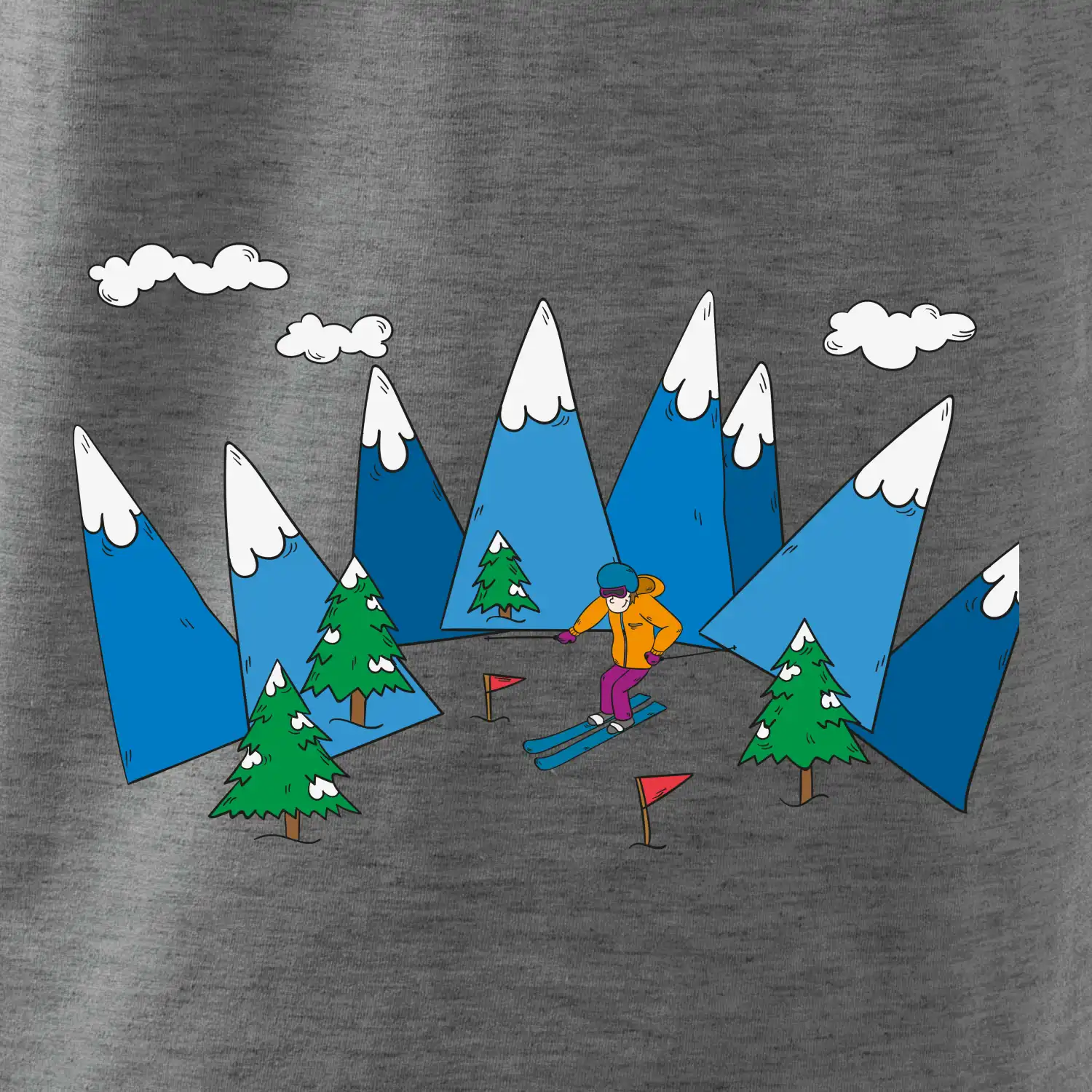 Lyžař a barevné hory