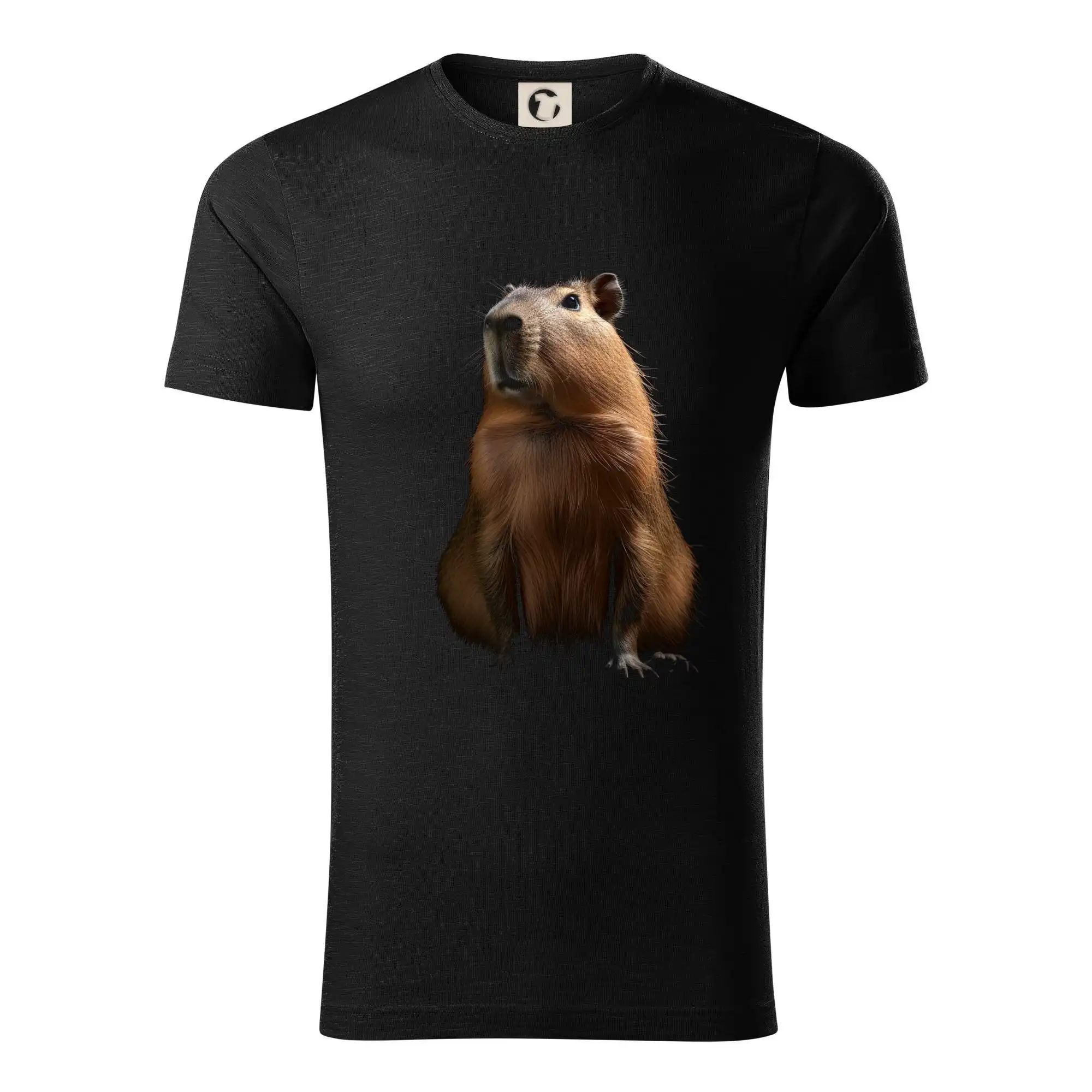 Tričká so zvieratami - Kapybara spredu čierna fotka - Tričko z organickej bavlny