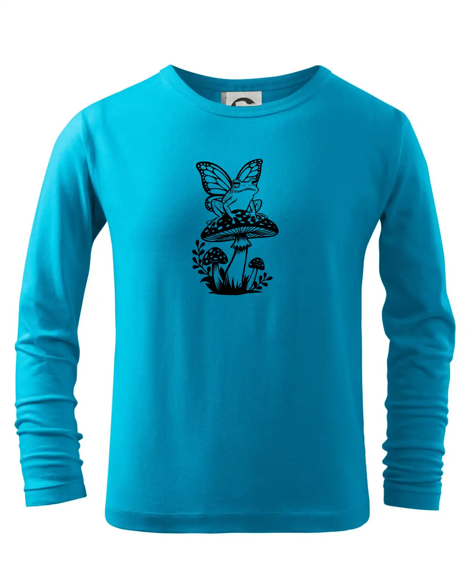 Tričká s motívmi ktoré frčia na internete - Goblincore čierna huba so žabou - Tričko detské Long Sleeve