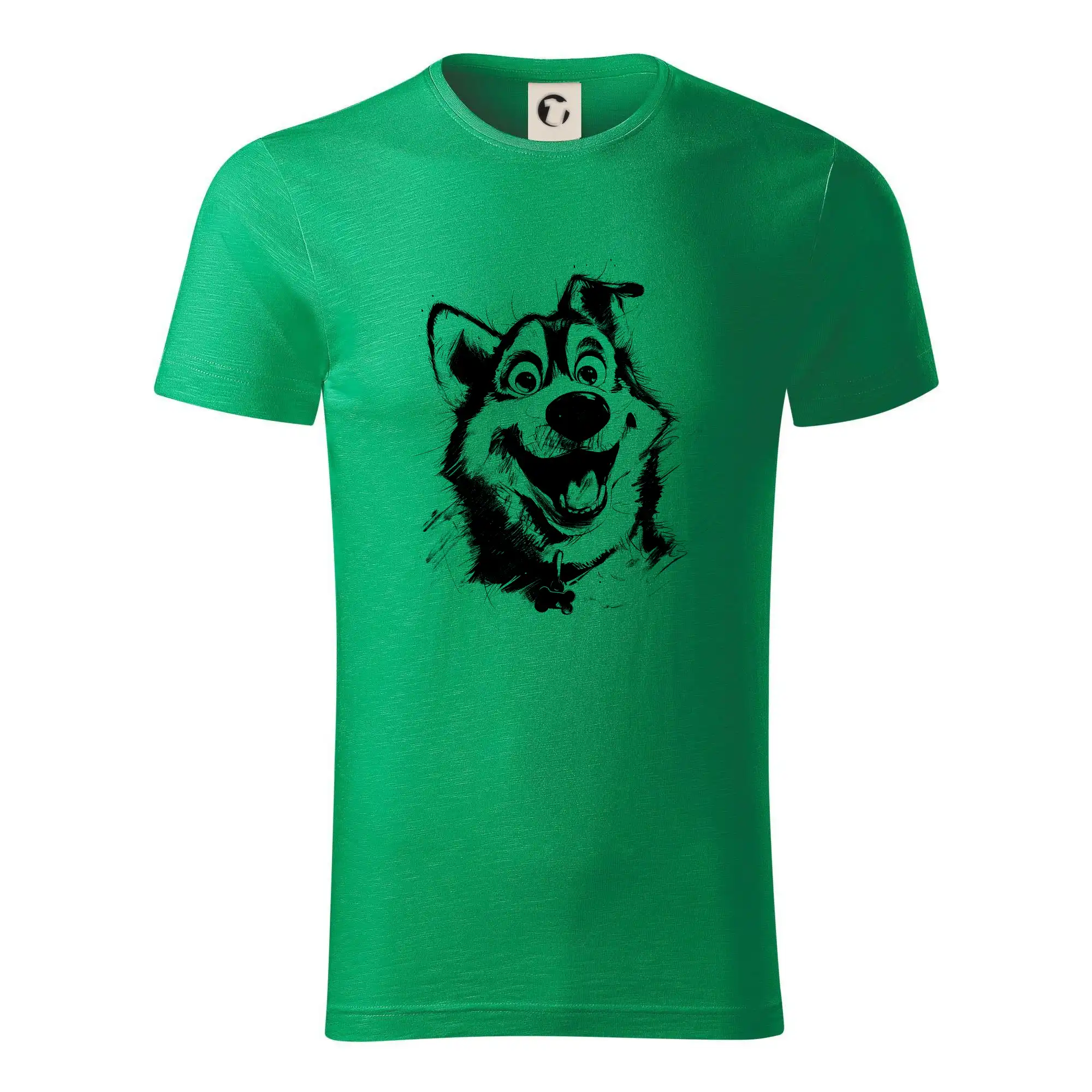 Tričká s motívom Sibírsky husky - Čiernobiela karikatúra husky - Tričko z organickej bavlny