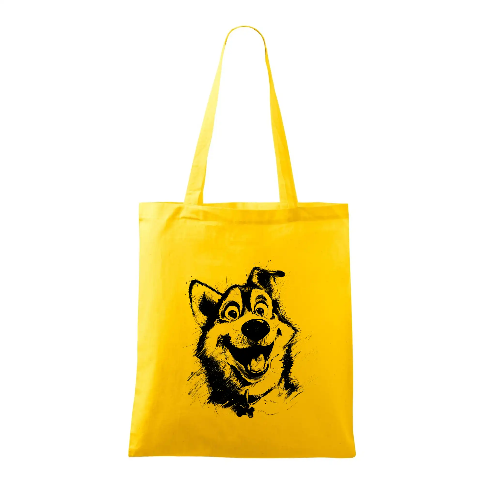 Tričká s motívom Sibírsky husky - Čiernobiela karikatúra husky - Taška bavlnená
